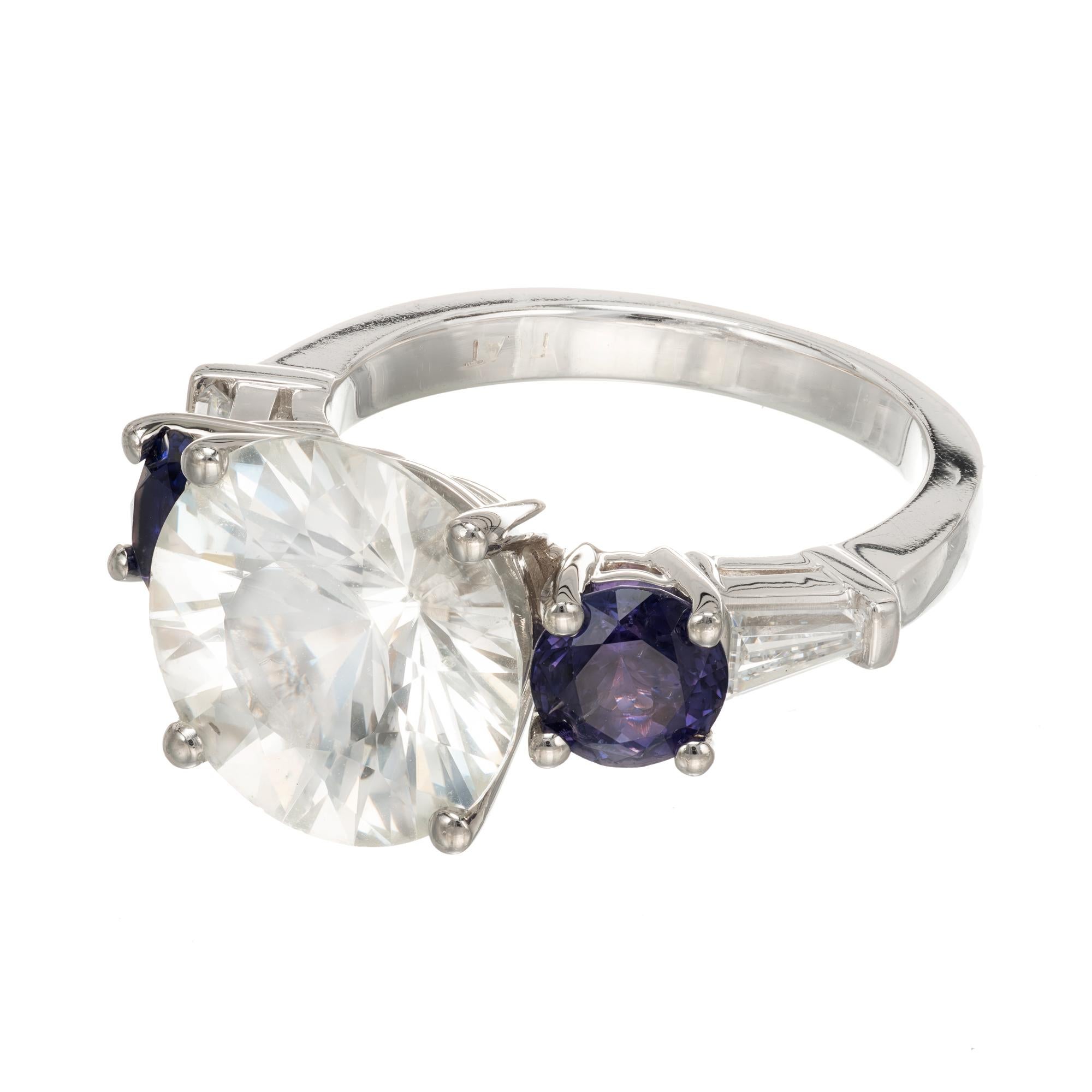 Women's Peter Suchy GIA Certified 7.88 Carat Sapphire Diamond Three-Stone Platinum Ring