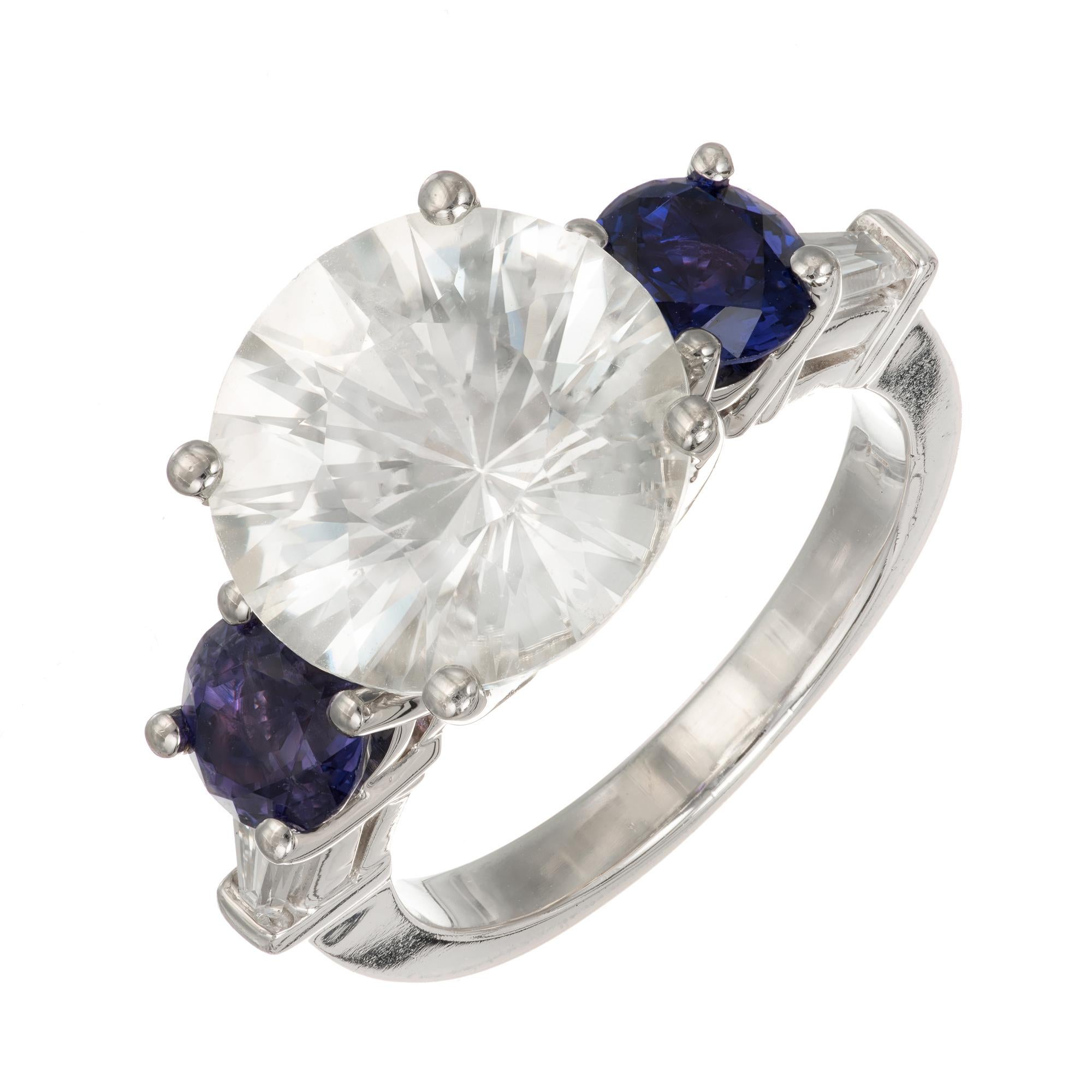 Peter Suchy GIA Certified 7.88 Carat Sapphire Diamond Three-Stone Platinum Ring