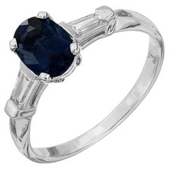 Peter Suchy Bague de fiançailles en or certifiée GIA de 0,80 carat de saphir bleu et de diamant 