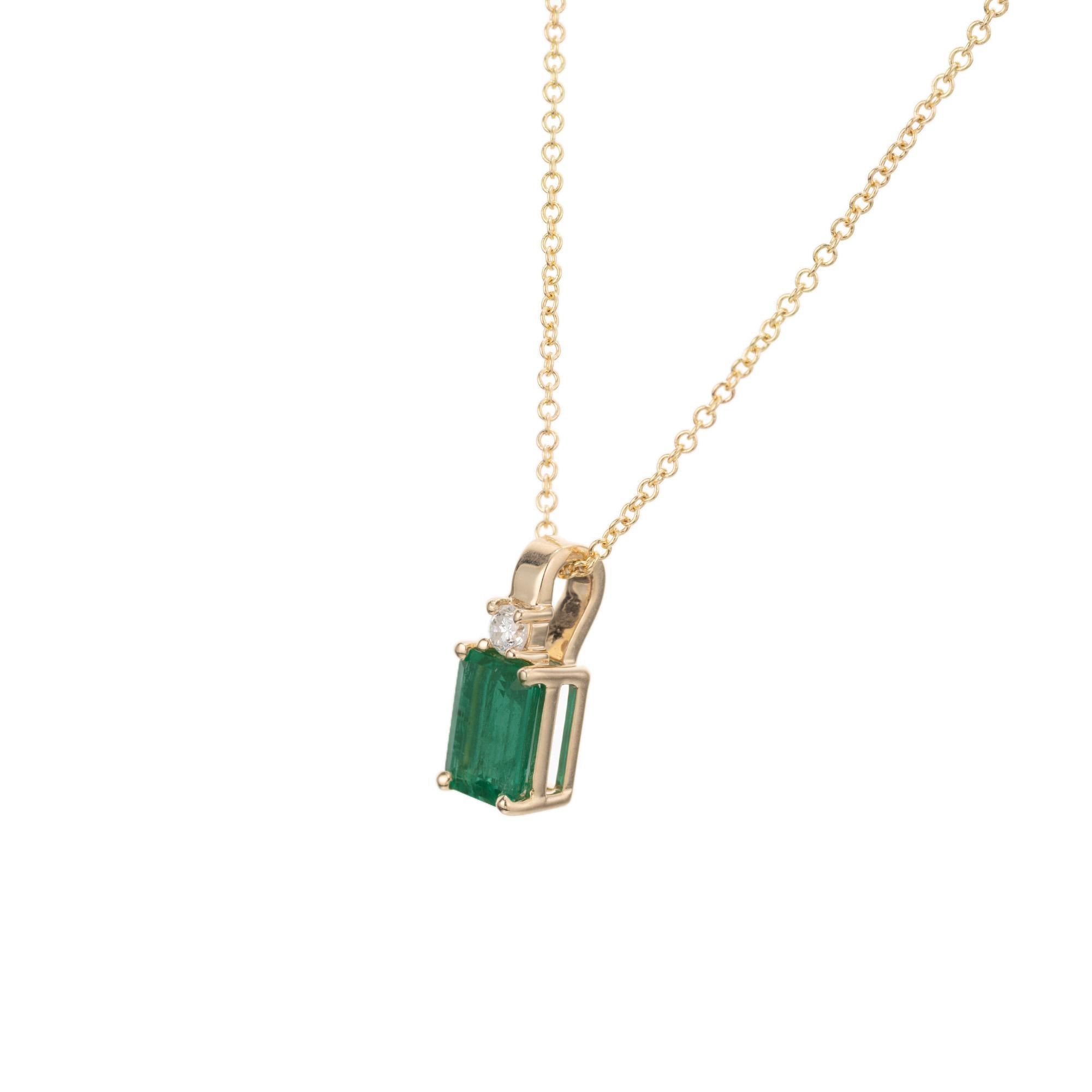Emerald Cut Peter Suchy GIA Certified .81 Carat Emerald Diamond Yellow Gold Pendant Necklace For Sale