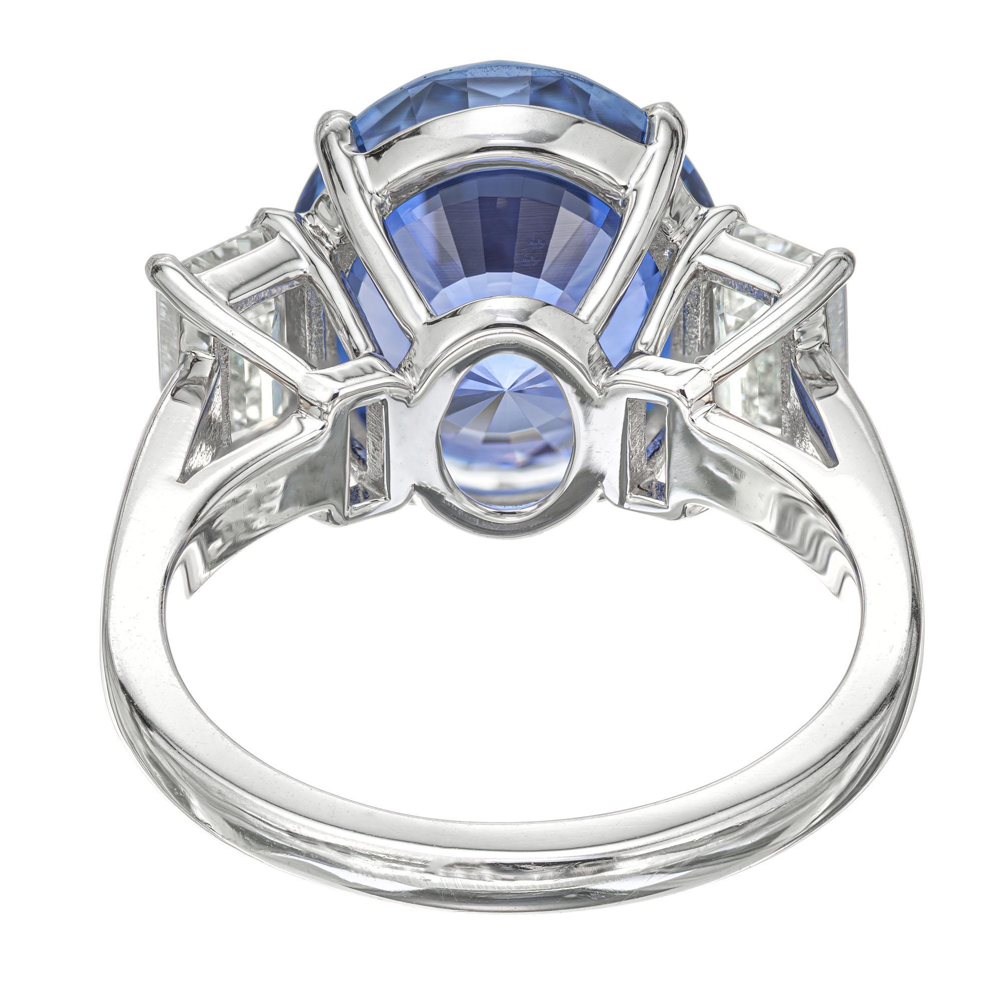 Women's Peter Suchy GIA 8.16 Carat Sapphire Diamond Platinum Three-Stone Engagement Ring For Sale
