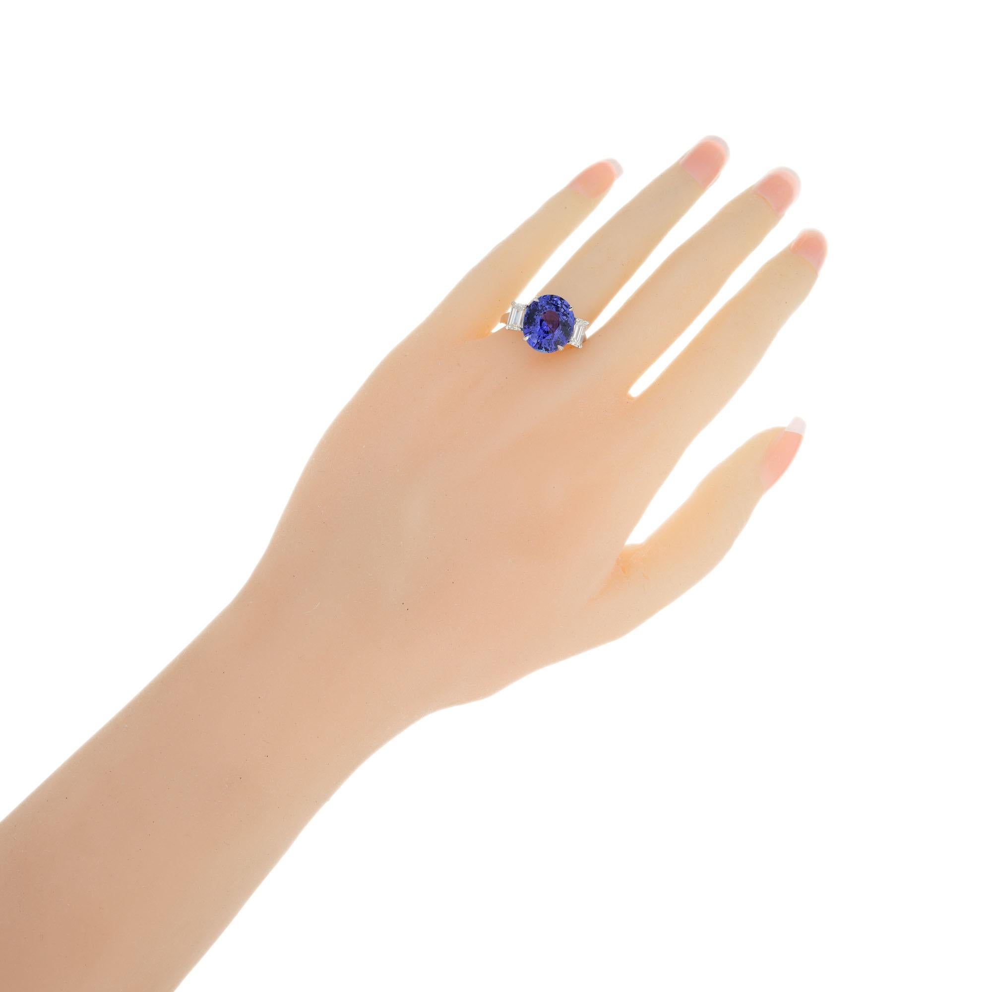 Peter Suchy GIA 8.16 Carat Sapphire Diamond Platinum Three-Stone Engagement Ring For Sale 2