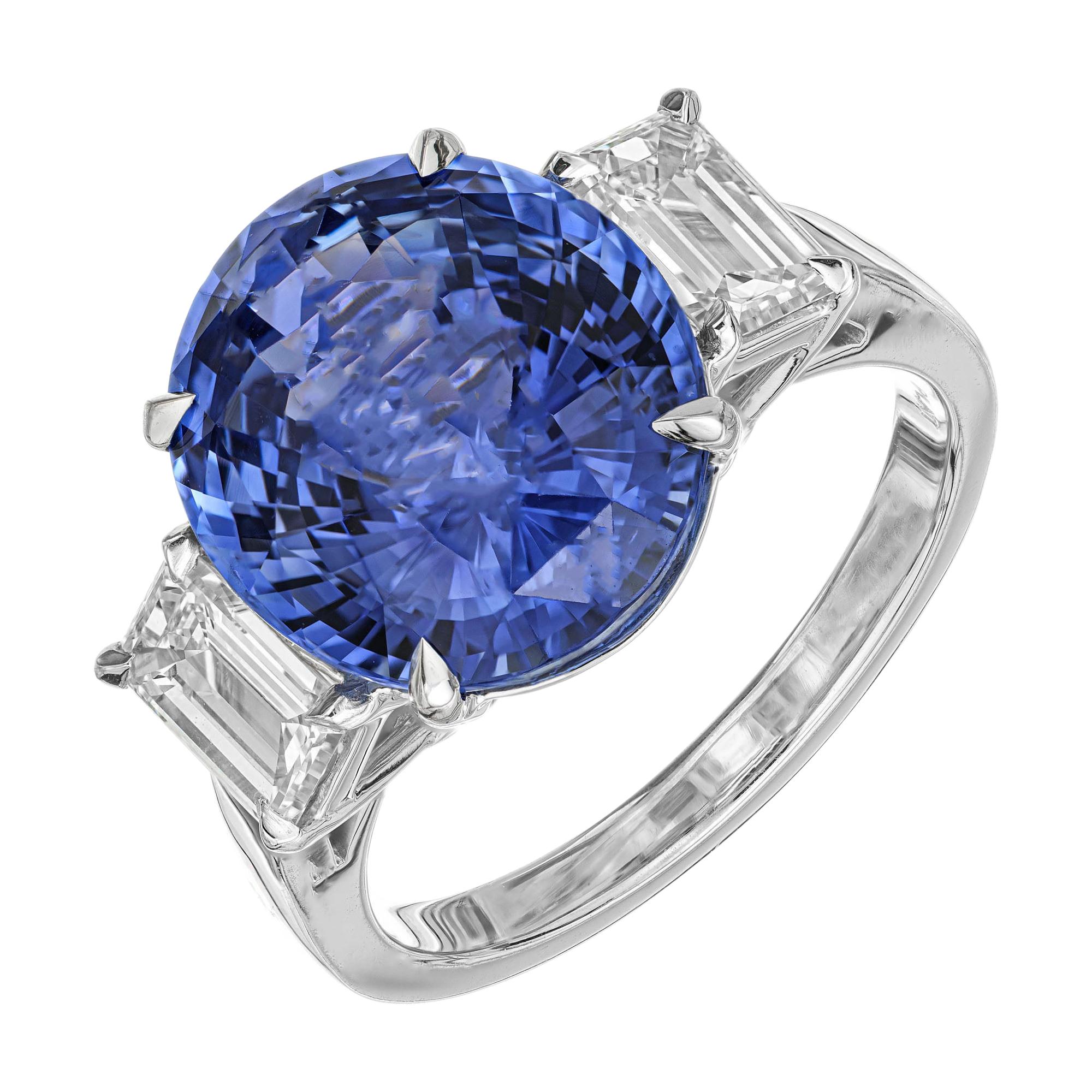 Peter Suchy GIA 8.16 Carat Sapphire Diamond Platinum Three-Stone Engagement Ring For Sale