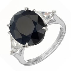 Peter Suchy, bague de fiançailles à trois pierres en platine avec saphir de 7,99 carats certifié GIA et diamants