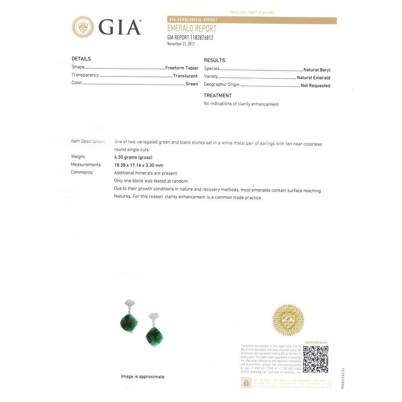 Women's Peter Suchy GIA Certified 8.50 Carat Emerald Diamond Platinum Dangle Earrings