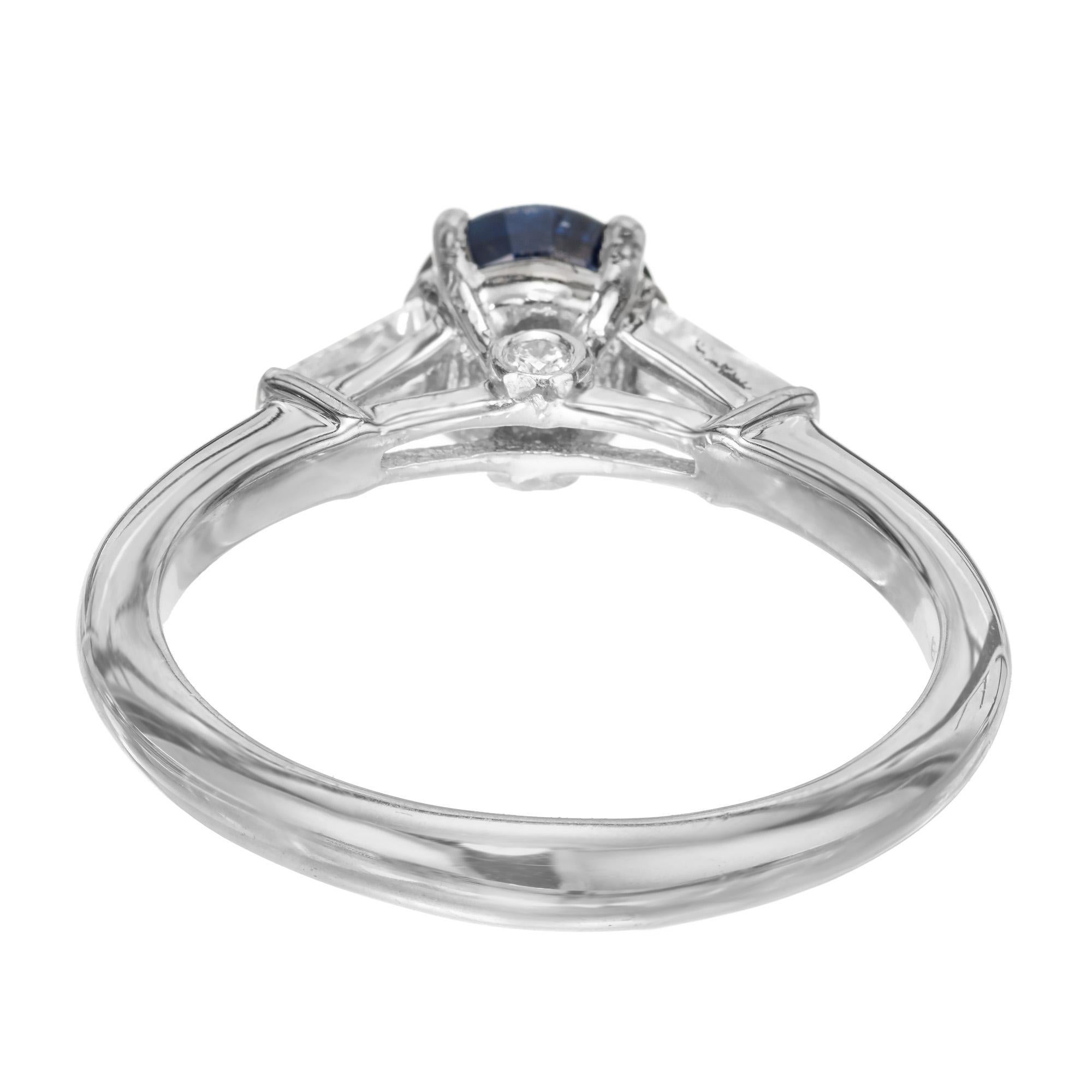 Round Cut Peter Suchy GIA Certified .88 Carat Sapphire Diamond Three-Stone Engagement Ring For Sale