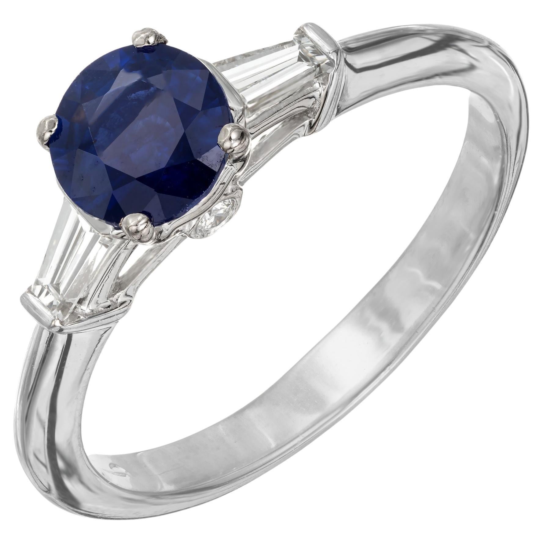 Peter Suchy GIA Certified .88 Carat Sapphire Diamond Three-Stone Engagement Ring For Sale