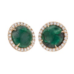 Peter Suchy GIA Certified 8.85 Carat Emerald Diamond Halo Yellow Gold Earrings