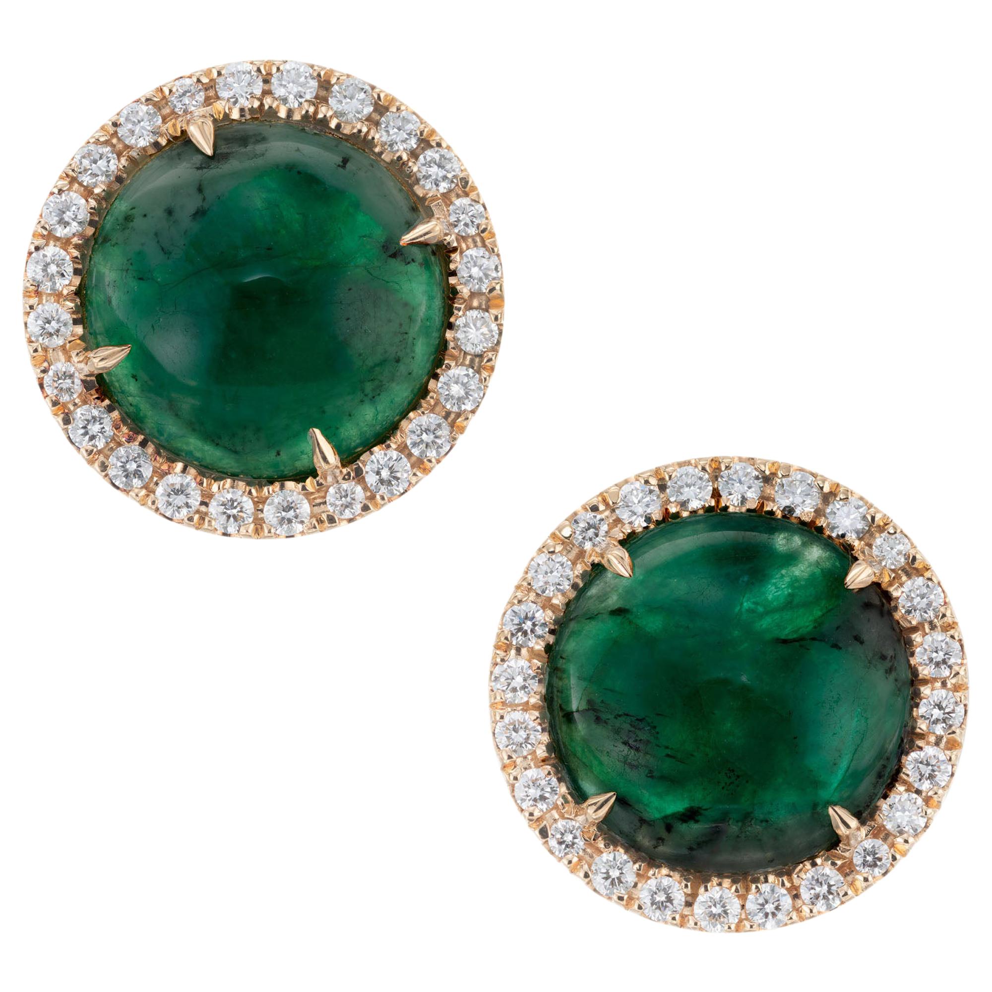 Peter Suchy GIA Certified 8.85 Carat Emerald Diamond Halo Yellow Gold Earrings For Sale