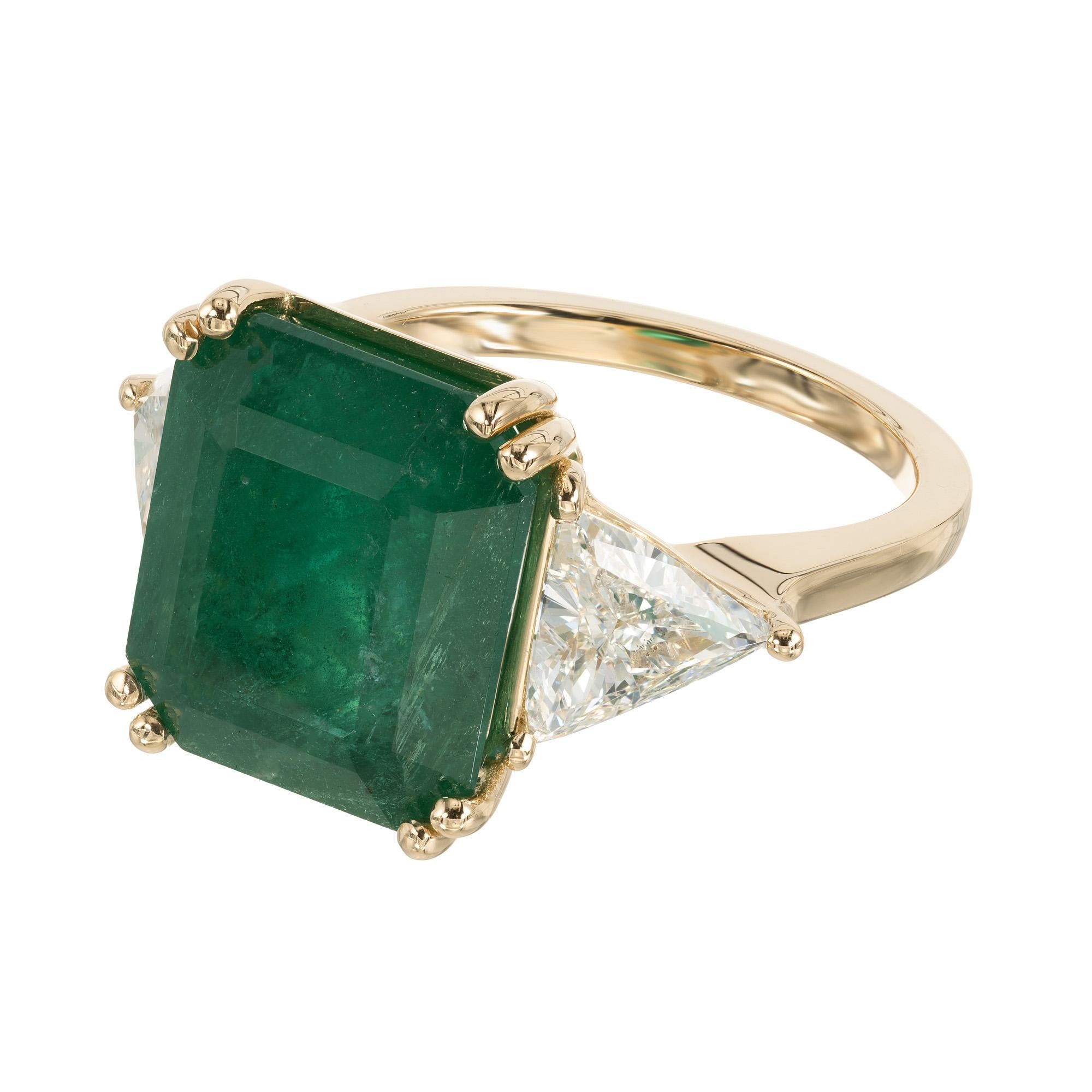Octagon Cut Peter Suchy GIA Certified 8.99 Carat Emerald Diamond Yellow Gold Cocktial Ring For Sale
