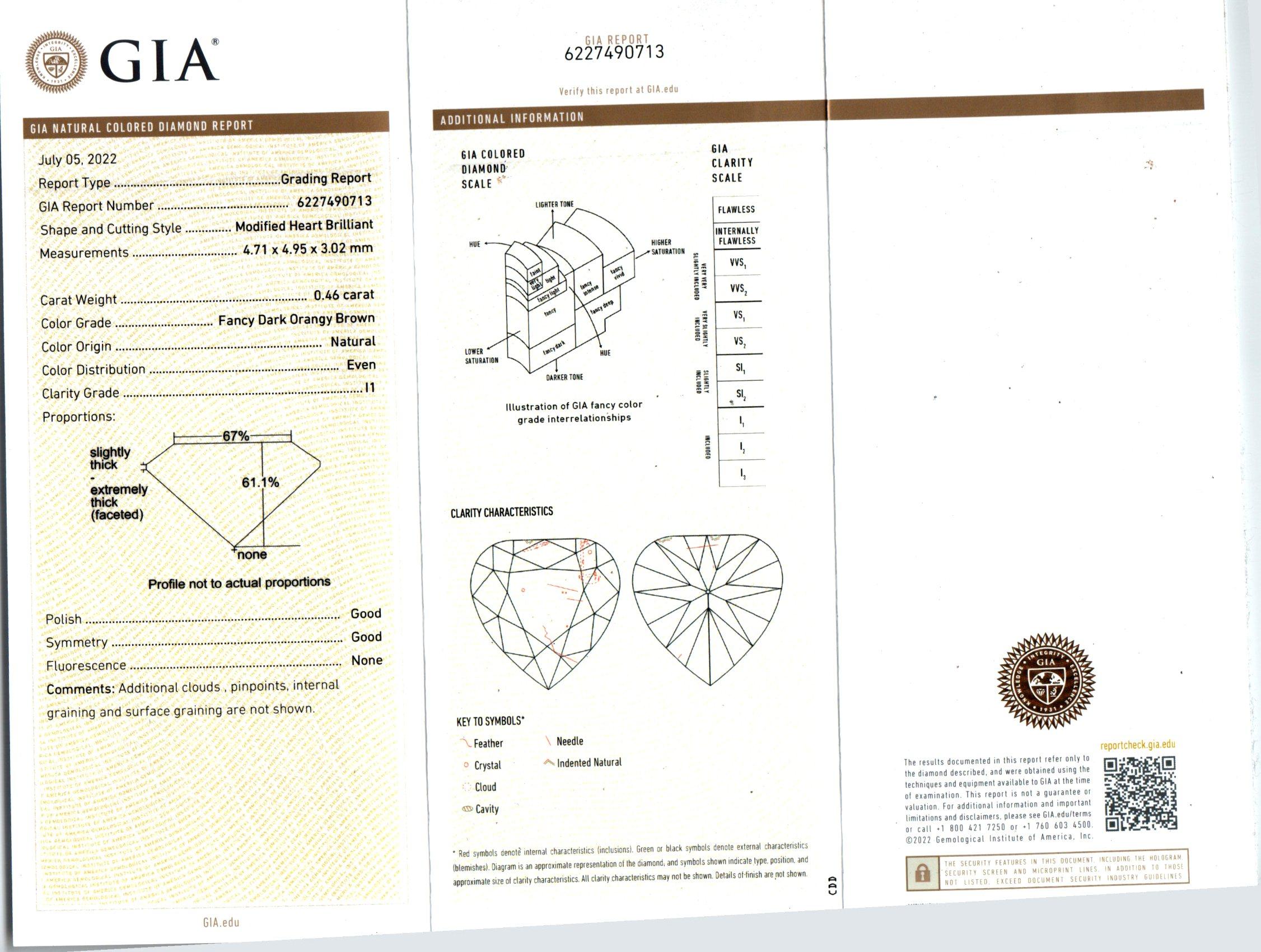Women's Peter Suchy GIA Certified .92 Carat Orange Brown Diamond White Gold Earrings For Sale