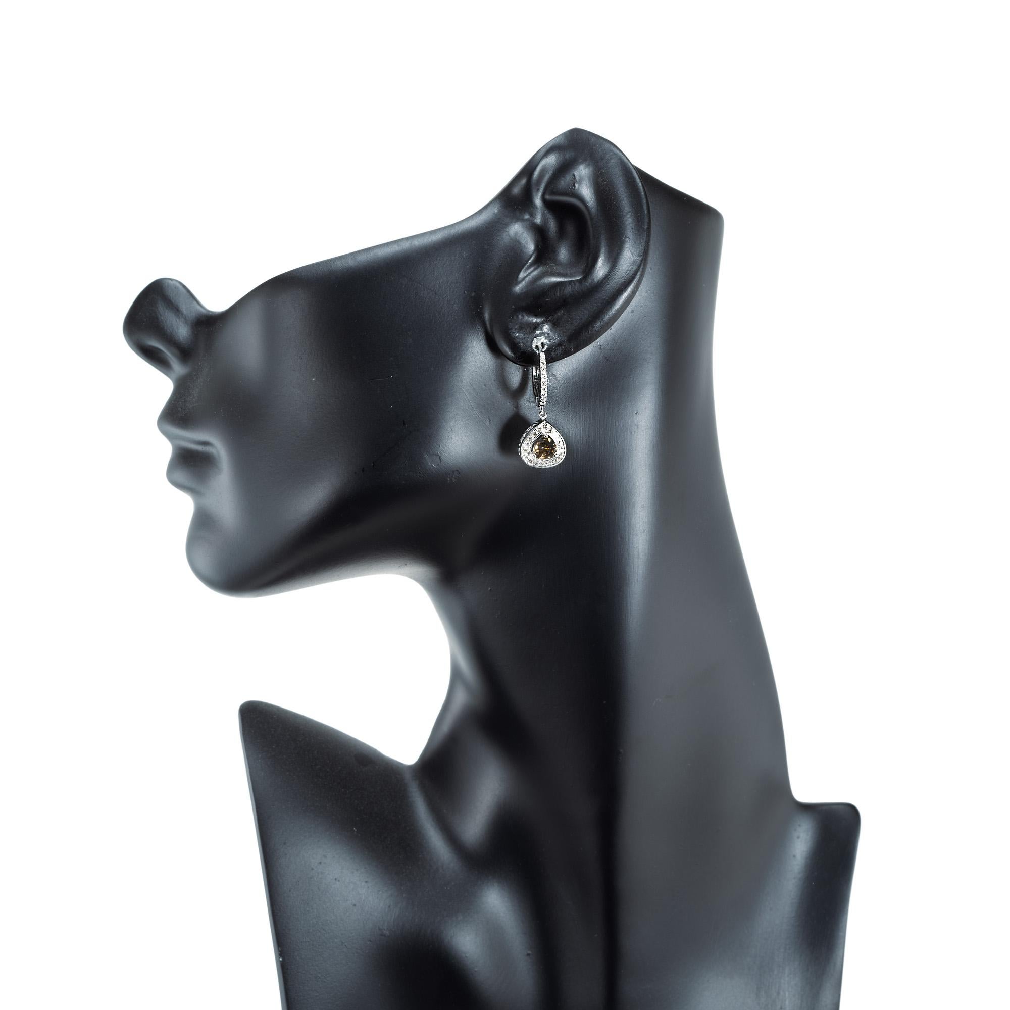 Peter Suchy GIA Certified .92 Carat Orange Brown Diamond White Gold Earrings For Sale 3