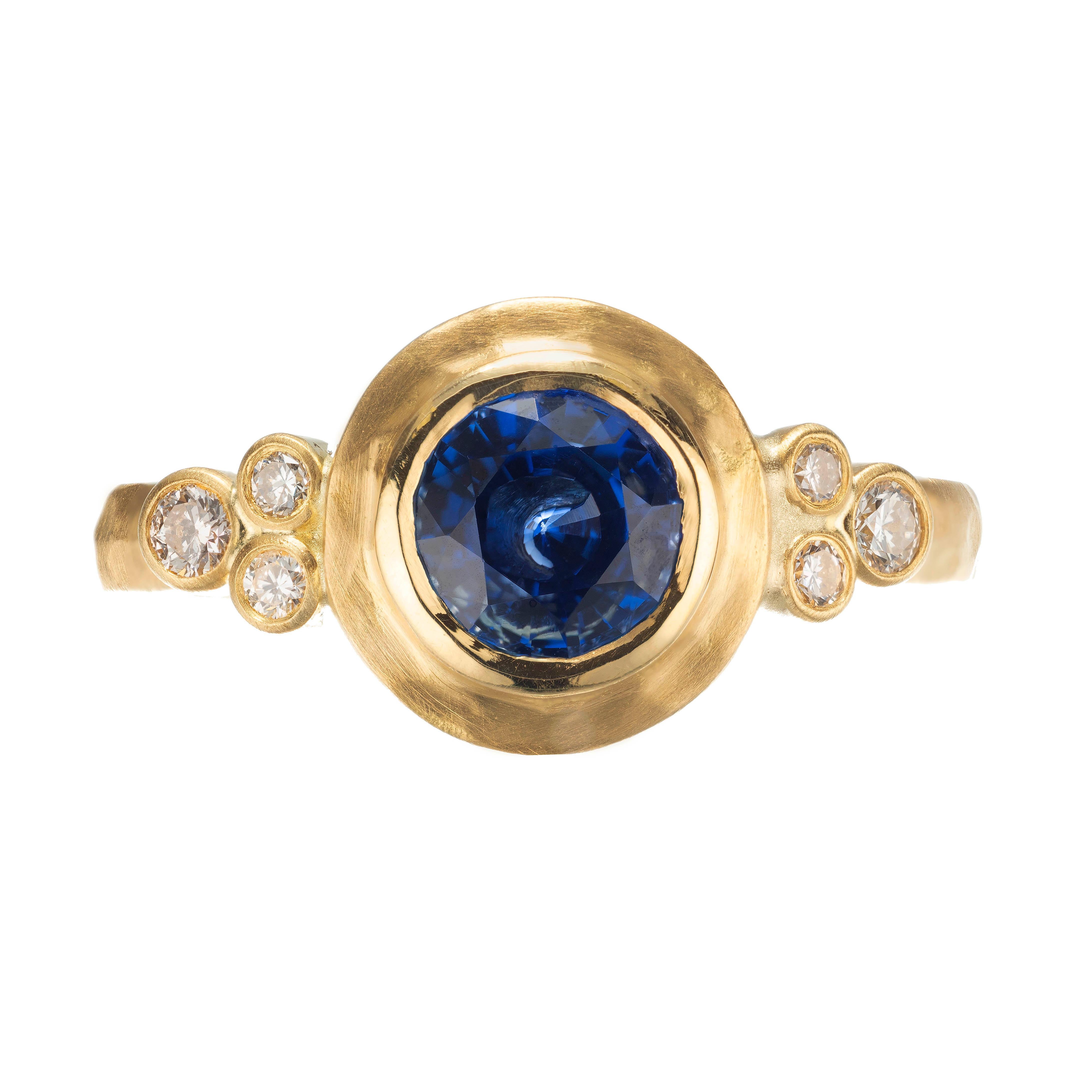 Peter Suchy GIA Certified .93 Carat Sapphire Diamond Yellow Gold Engagement Ring For Sale