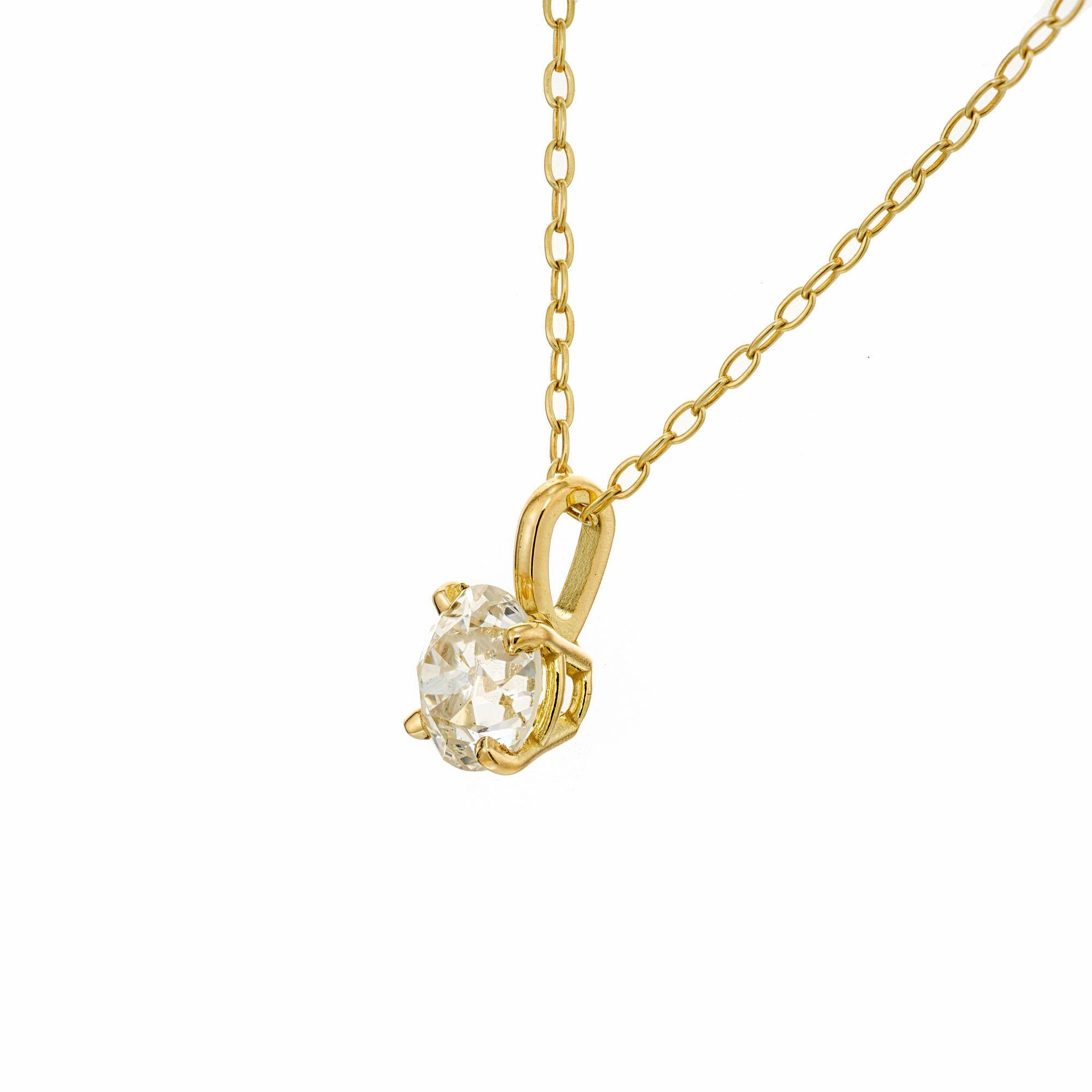 Diamond pendant necklace. GIA certified circular brilliant Old European cut diamond with lots of sparkle in a 18k yellow gold basket setting. Designed and crafted in the Peter Suchy workshop

1 circular brilliant cut old European cut diamond, J SI2