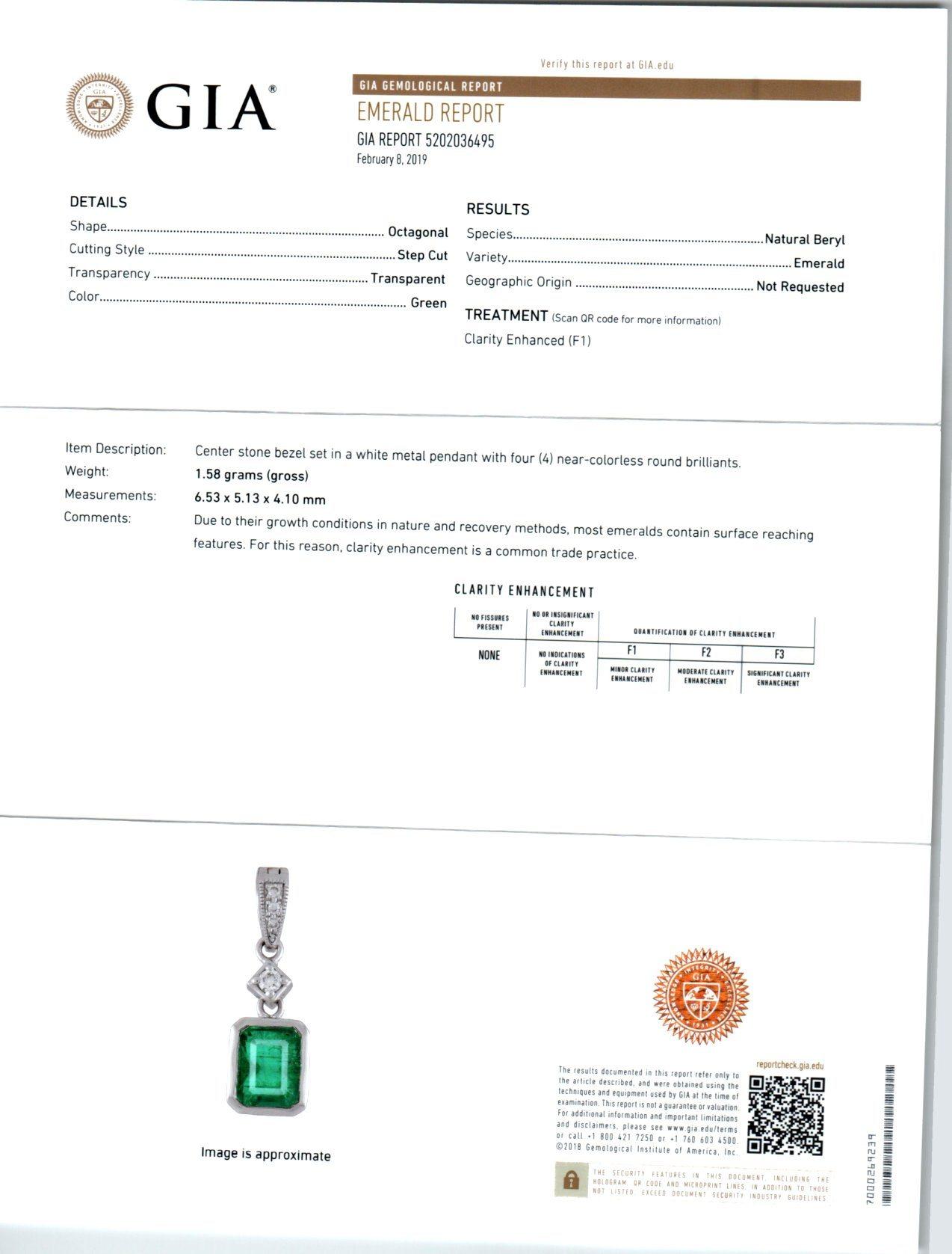 Peter Suchy GIA Certified .94 Carat Emerald Diamond Gold Pendant Necklace For Sale 1