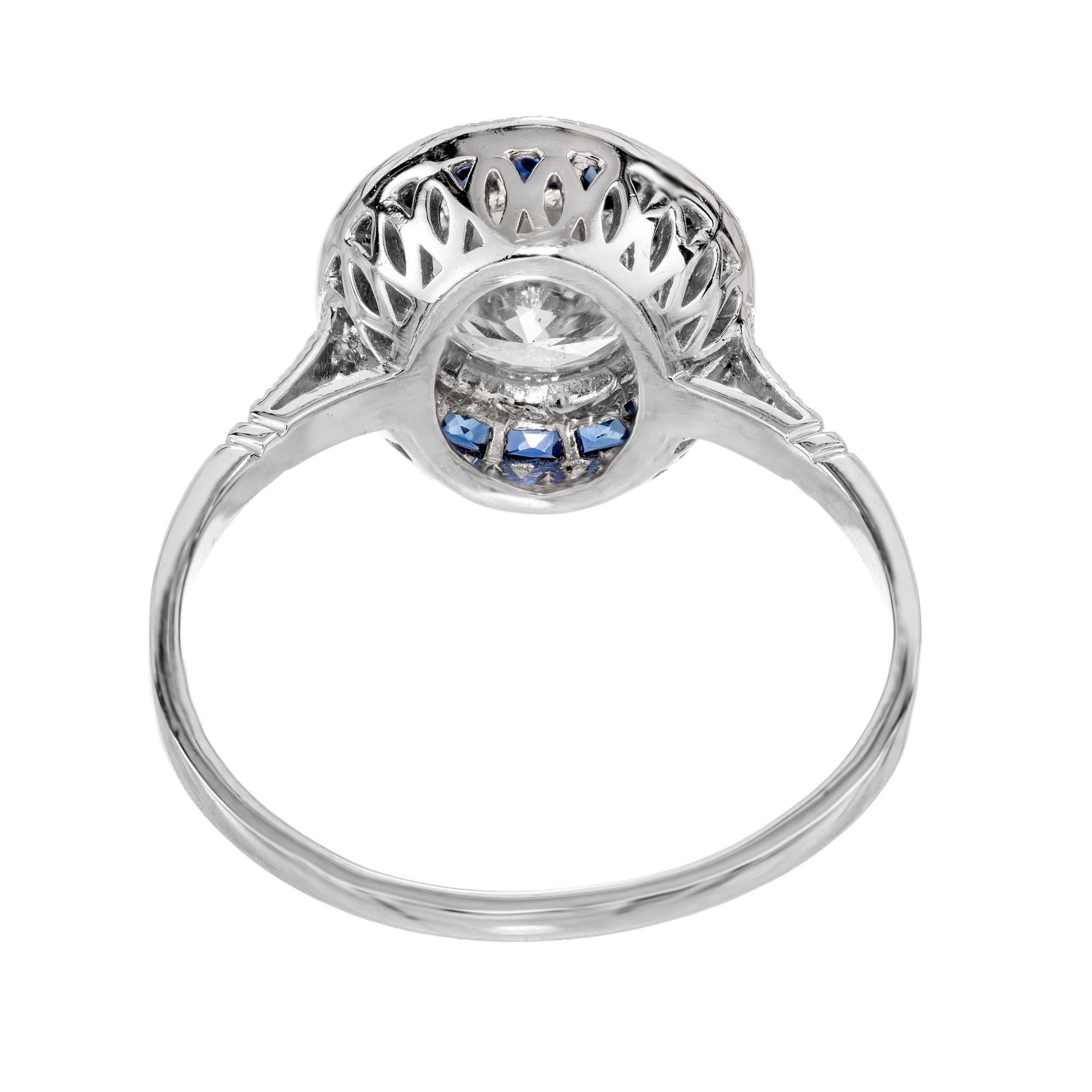 Old European Cut Peter Suchy GIA Certified .95 Carat Diamond Sapphire Platinum Engagement Ring For Sale