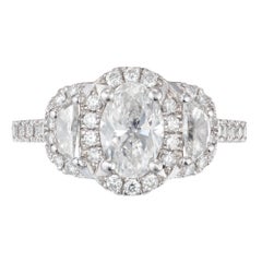 Peter Suchy GIA .95 Carat Oval Diamond Halo Platinum Three-Stone Engagement Ring
