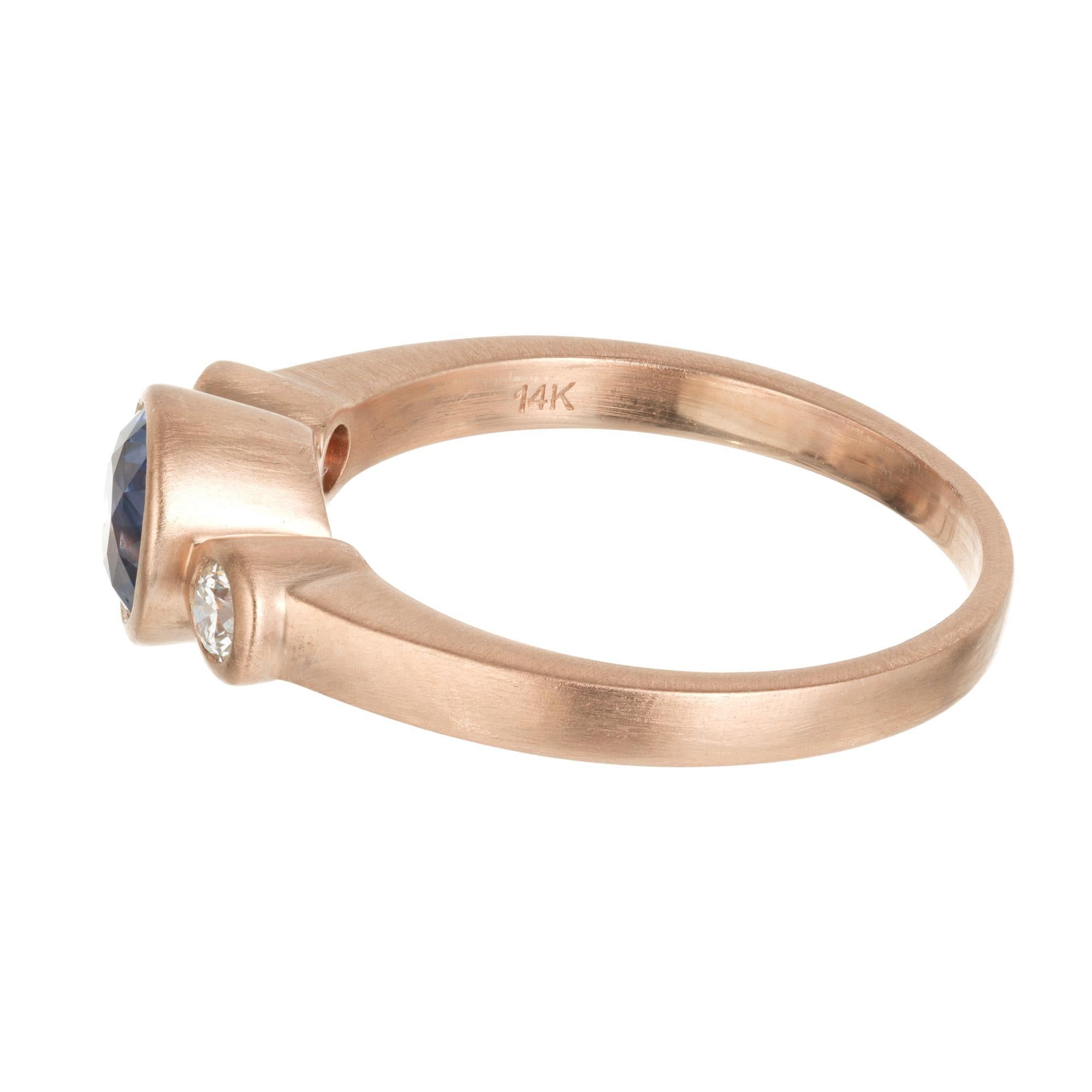 Women's Peter Suchy GIA Certified .96 Carat Sapphire Diamond Rose Gold Engagement Ring  For Sale