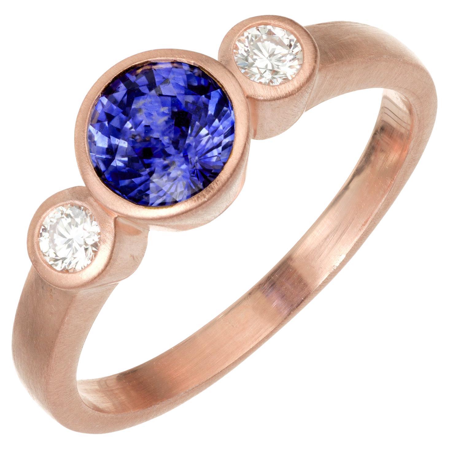 Peter Suchy GIA Certified .96 Carat Sapphire Diamond Rose Gold Engagement Ring  For Sale
