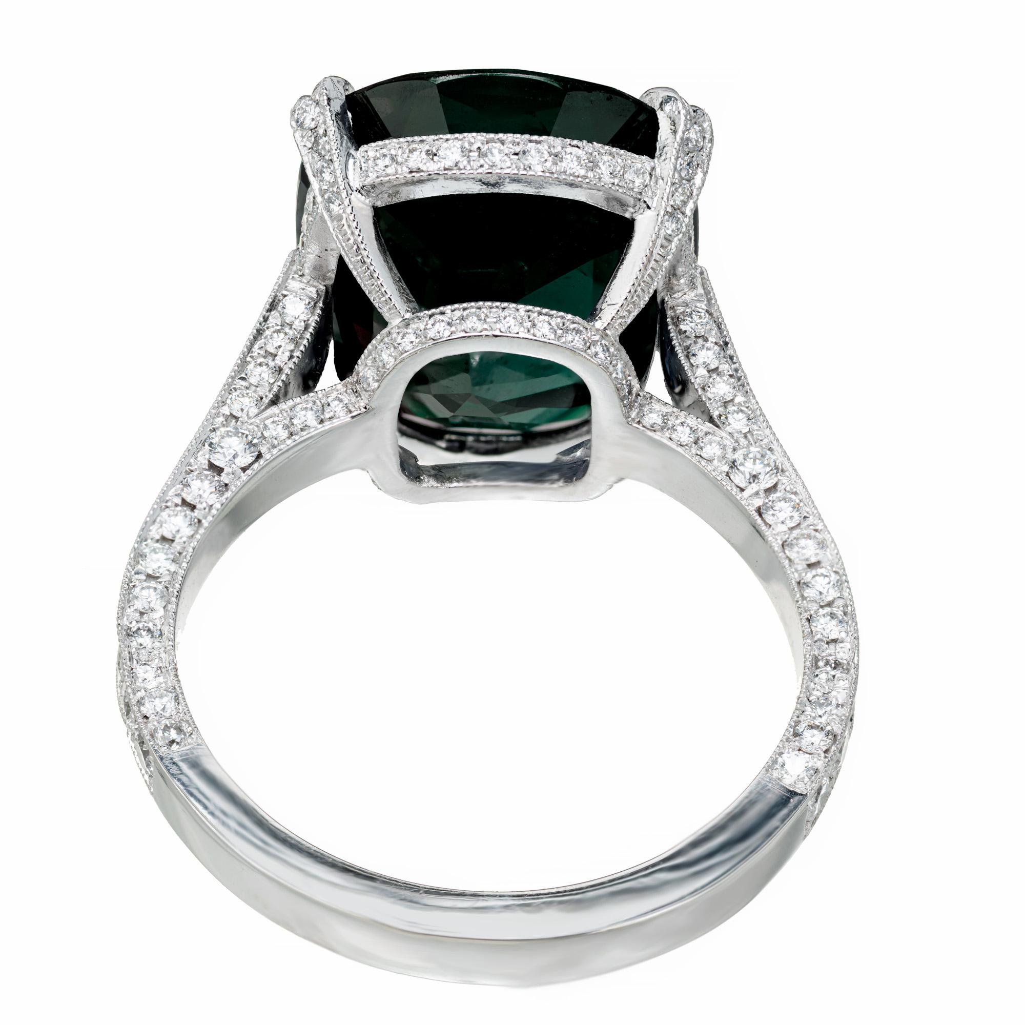 Peter Suchy, bague de fiançailles en platine avec saphir certifié GIA de 9,74 carats et diamants en vente 1