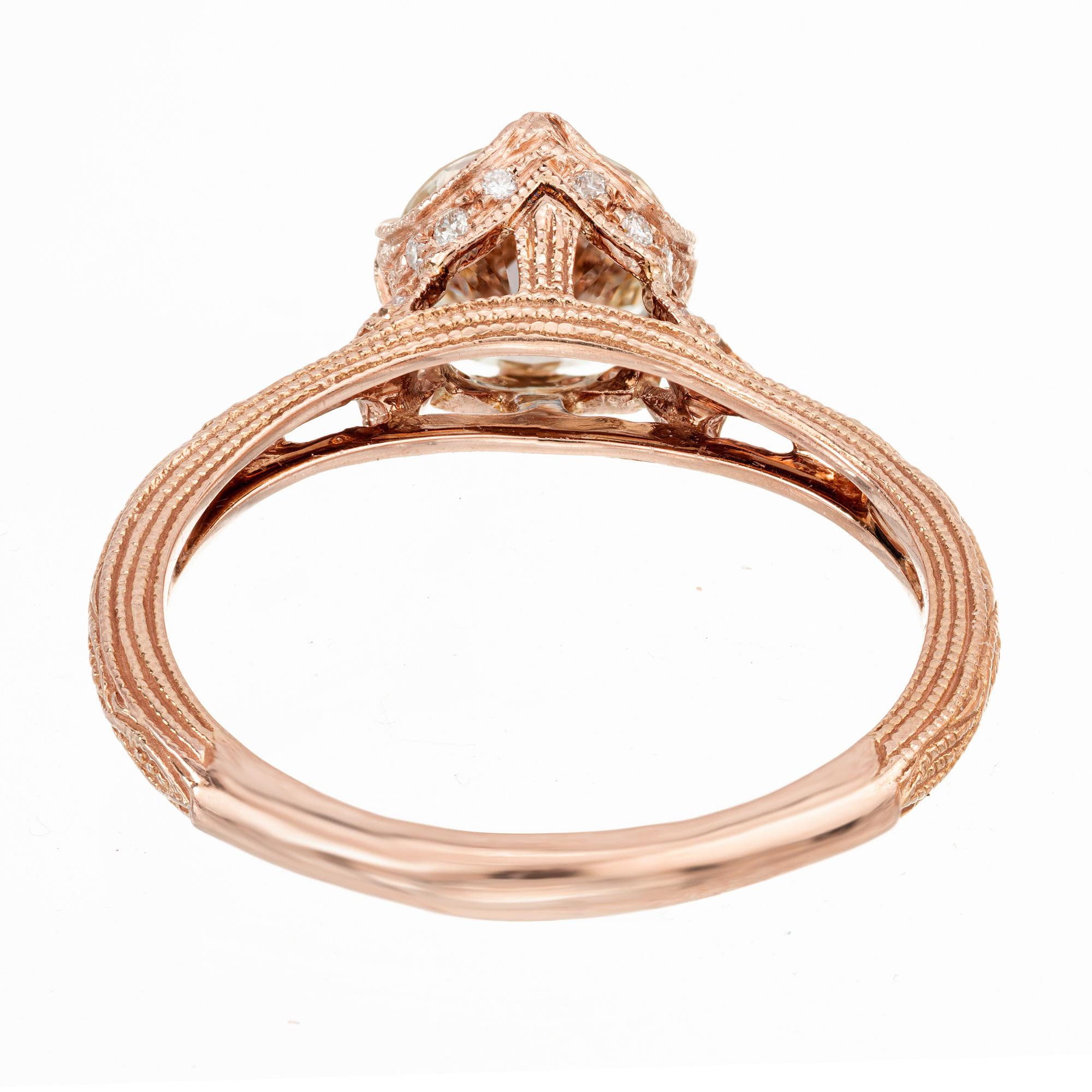 Round Cut Peter Suchy GIA Certified .98 Carat Light Yellow Diamond Gold Engagement Ring For Sale