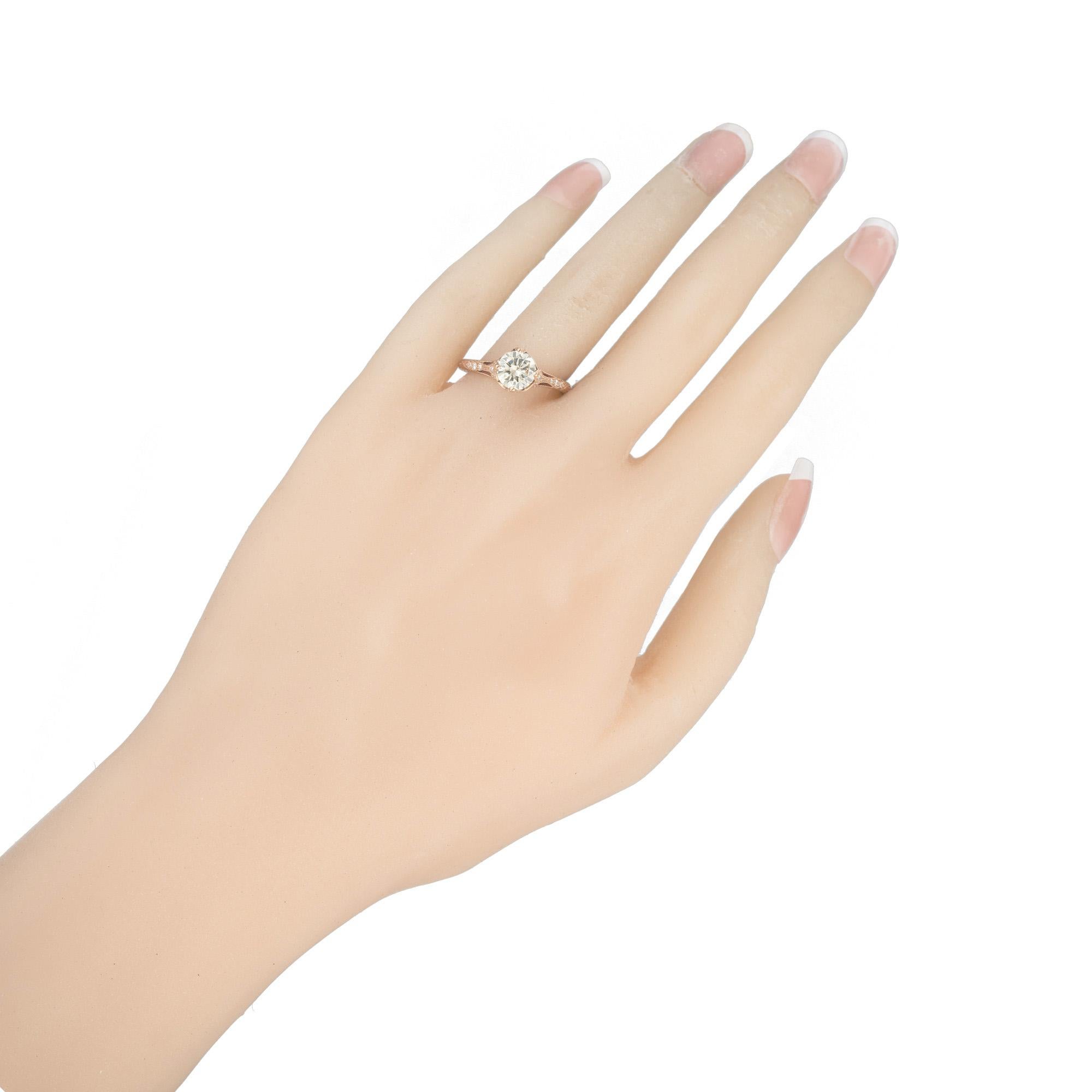 Women's Peter Suchy GIA Certified .98 Carat Light Yellow Diamond Gold Engagement Ring For Sale
