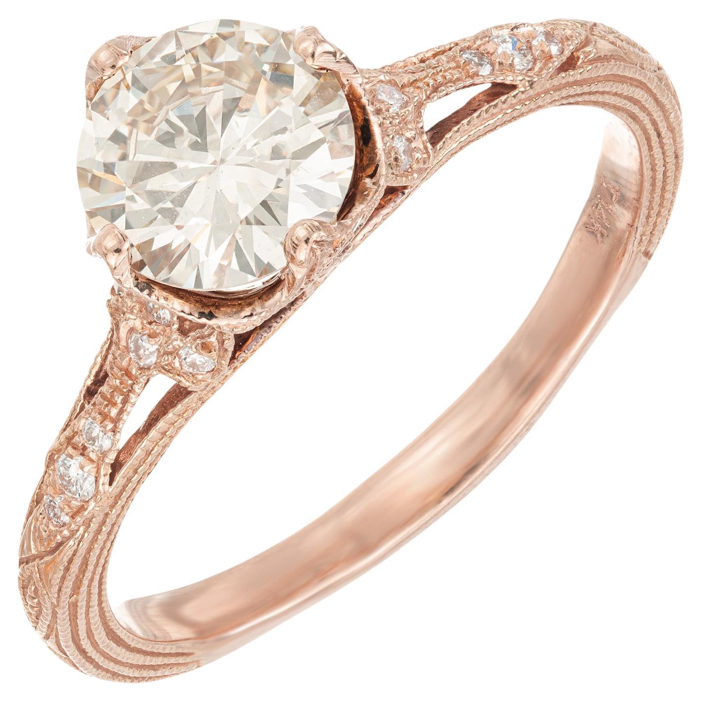 Peter Suchy GIA Certified .98 Carat Light Yellow Diamond Gold Engagement Ring