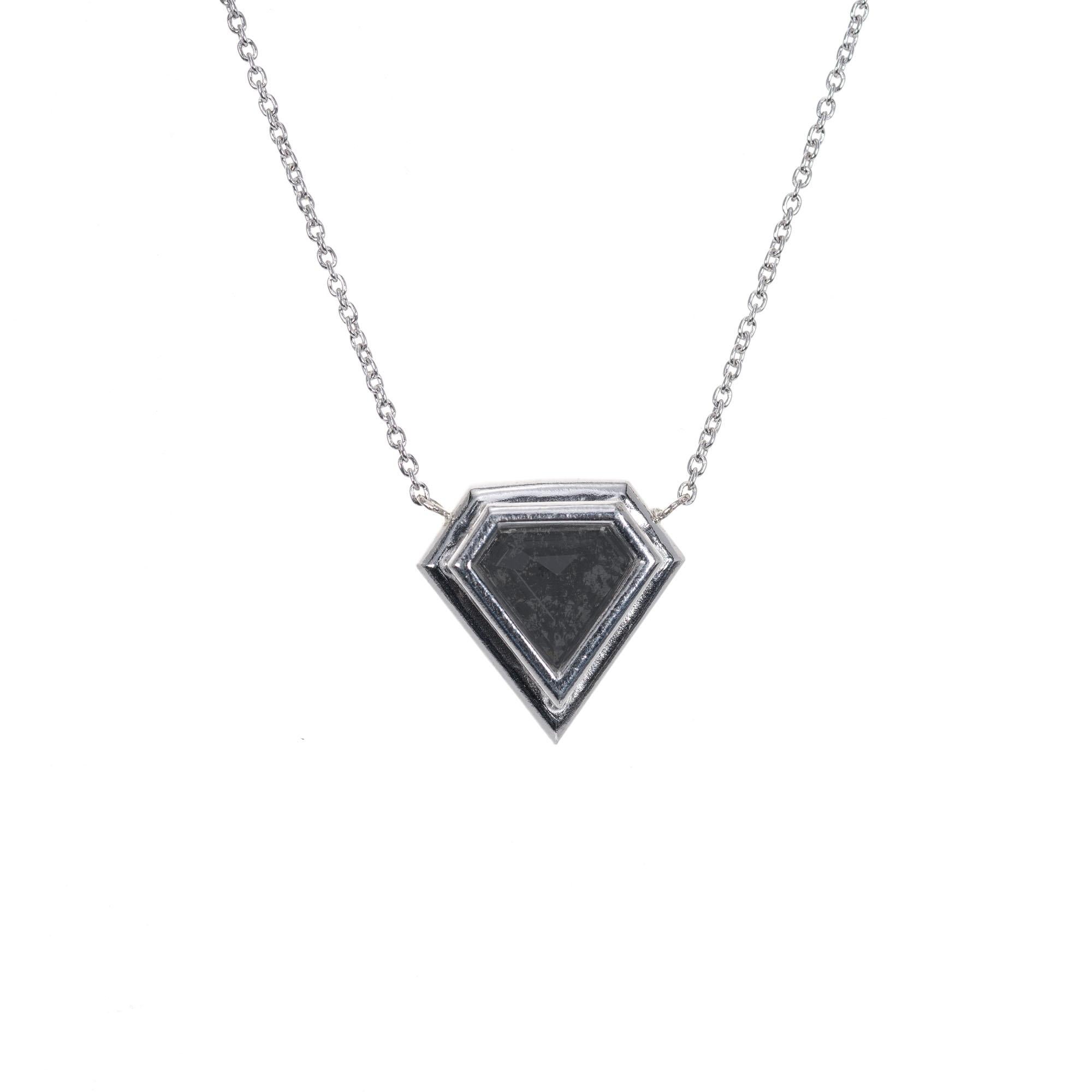 Round Cut Peter Suchy GIA Certified .99 Carat Black Diamond Platinum Halo Pendant Necklace For Sale
