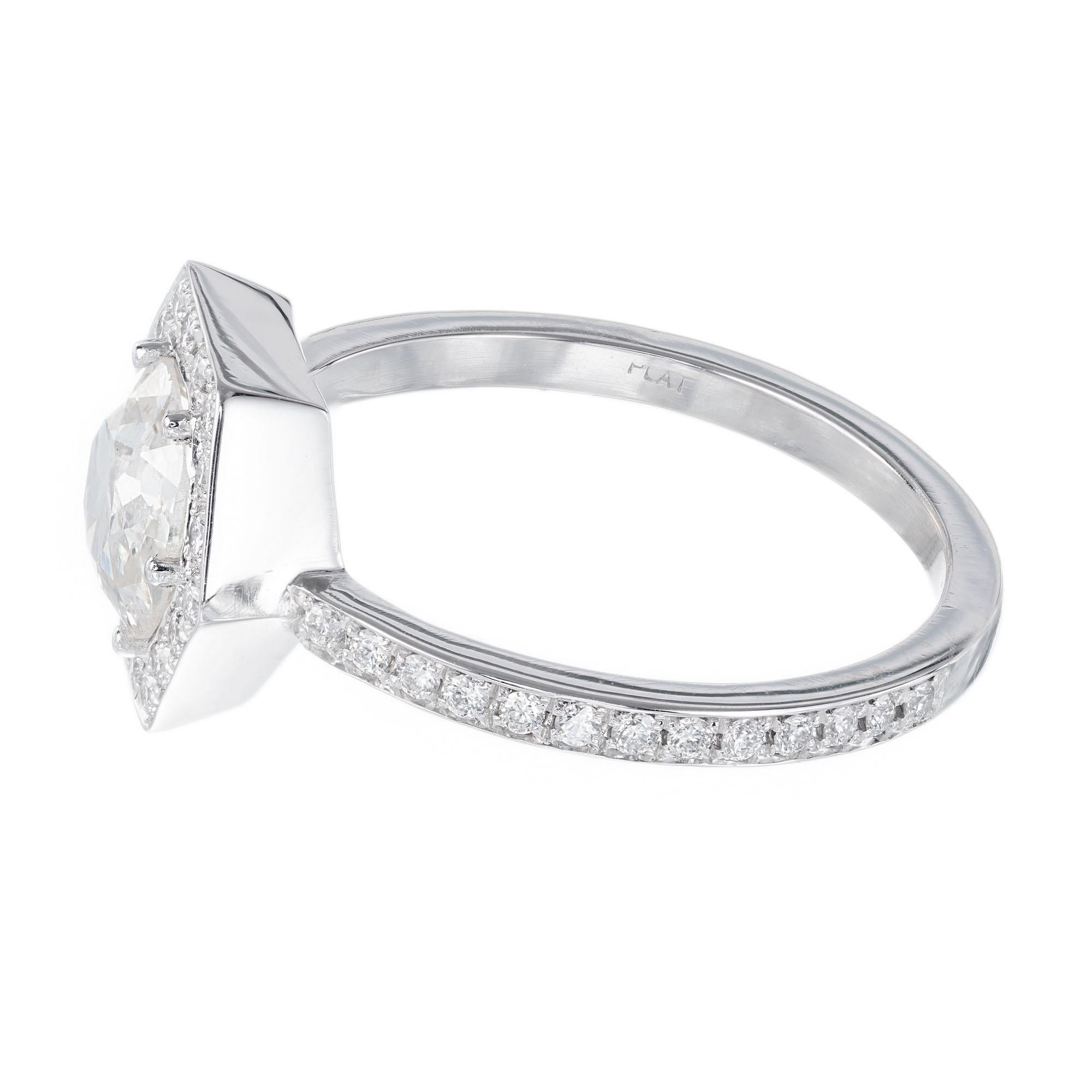 Old Mine Cut Peter Suchy GIA Certified .99 Carat Diamond Halo Platinum Engagement Ring For Sale