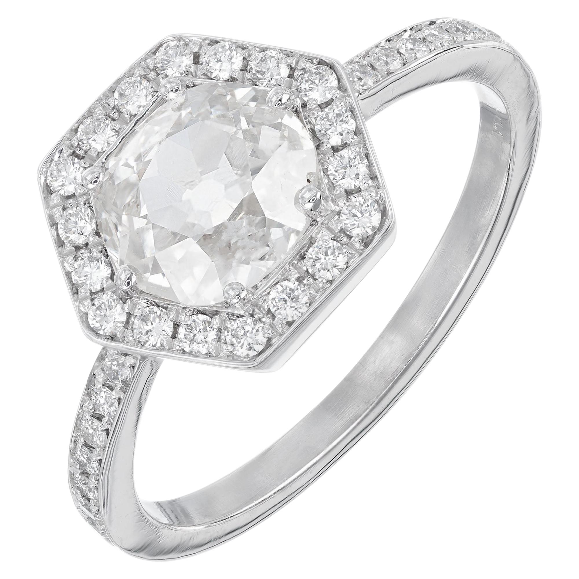 Peter Suchy Bague de fiançailles en platine avec halo de diamants de 0,99 carat certifiée GIA en vente