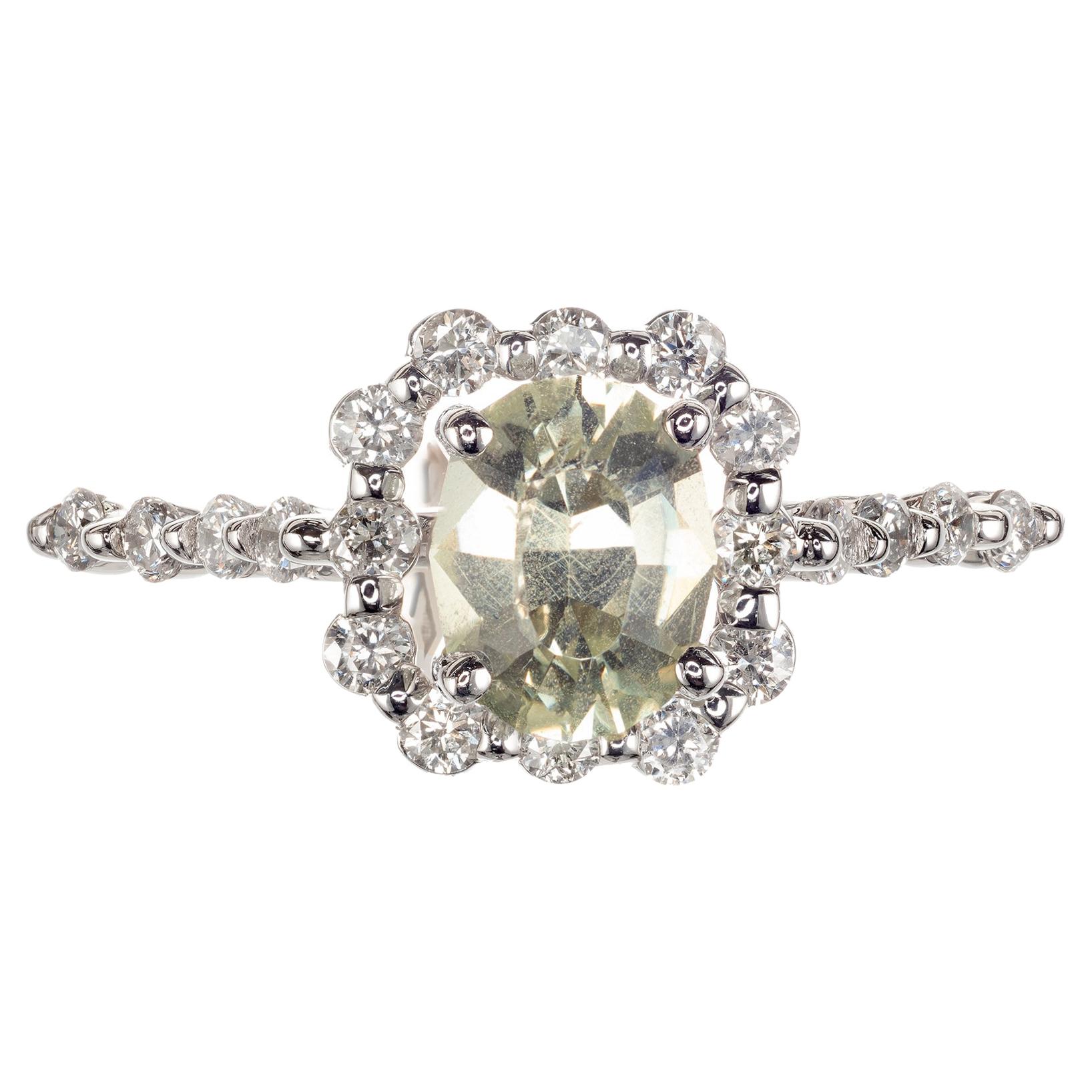 Peter Suchy Anillo de compromiso de oro con diamante y zafiro de 0,99 quilates certificado por el GIA