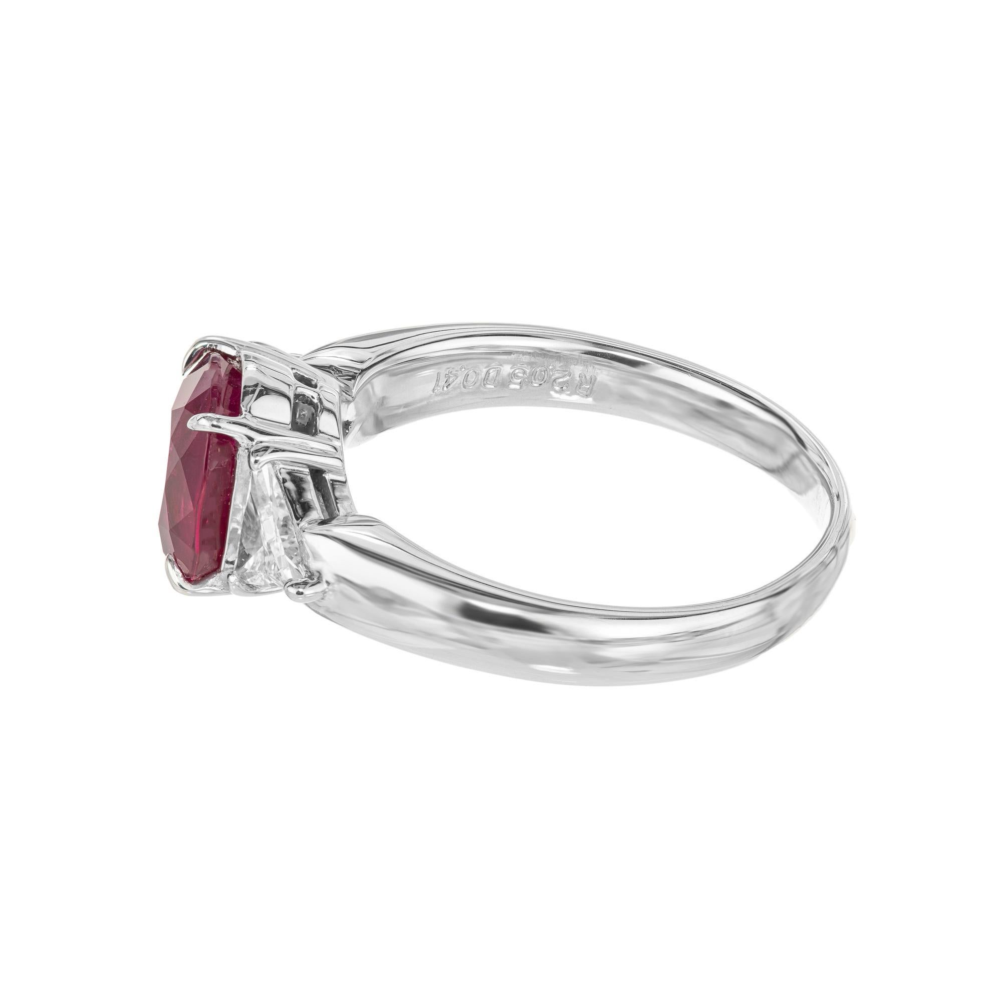 Oval Cut Peter Suchy GIA Certified Oval 2.05 Carat Ruby Diamond Platinum Engagement Ring For Sale