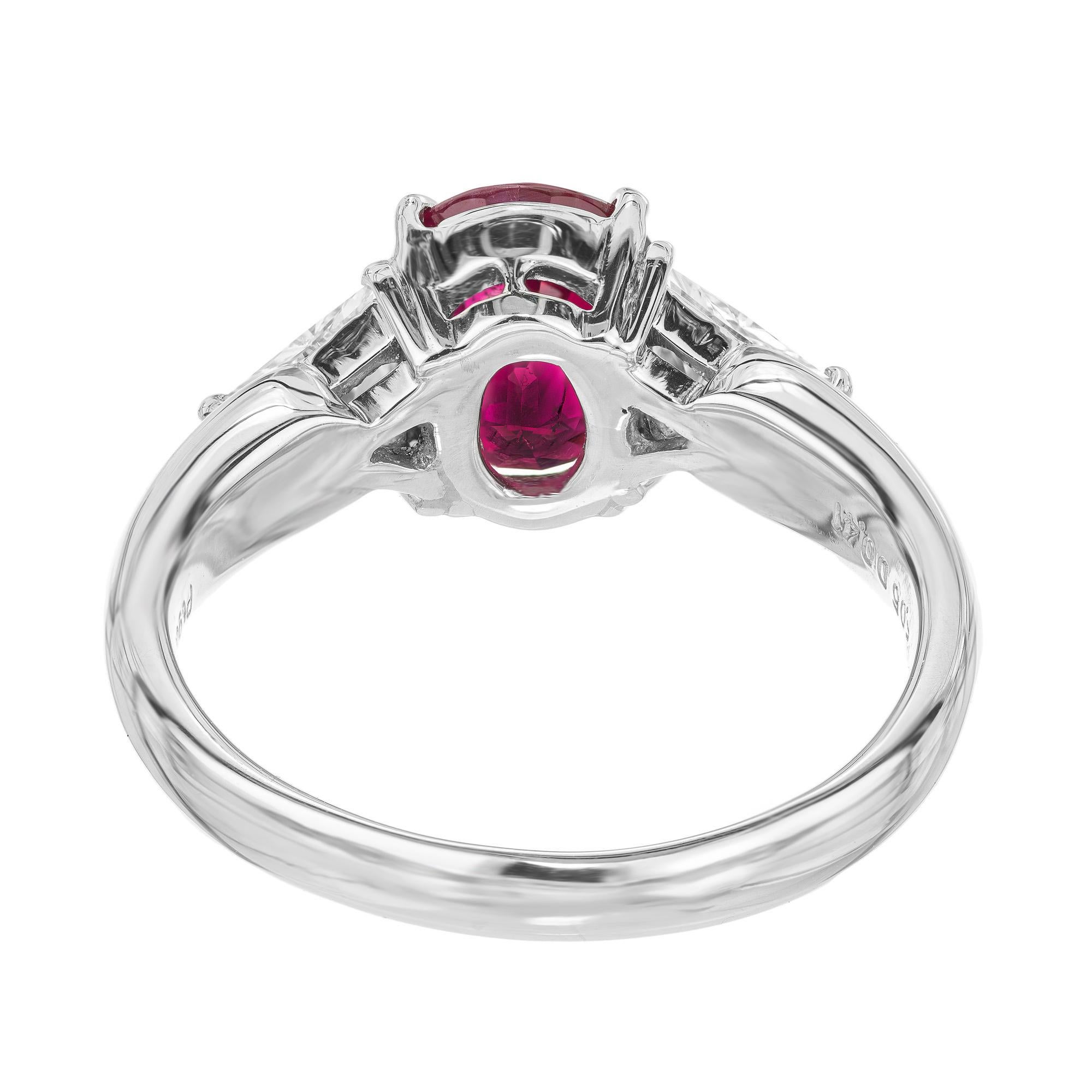 Peter Suchy GIA Certified Oval 2.05 Carat Ruby Diamond Platinum Engagement Ring In New Condition For Sale In Stamford, CT
