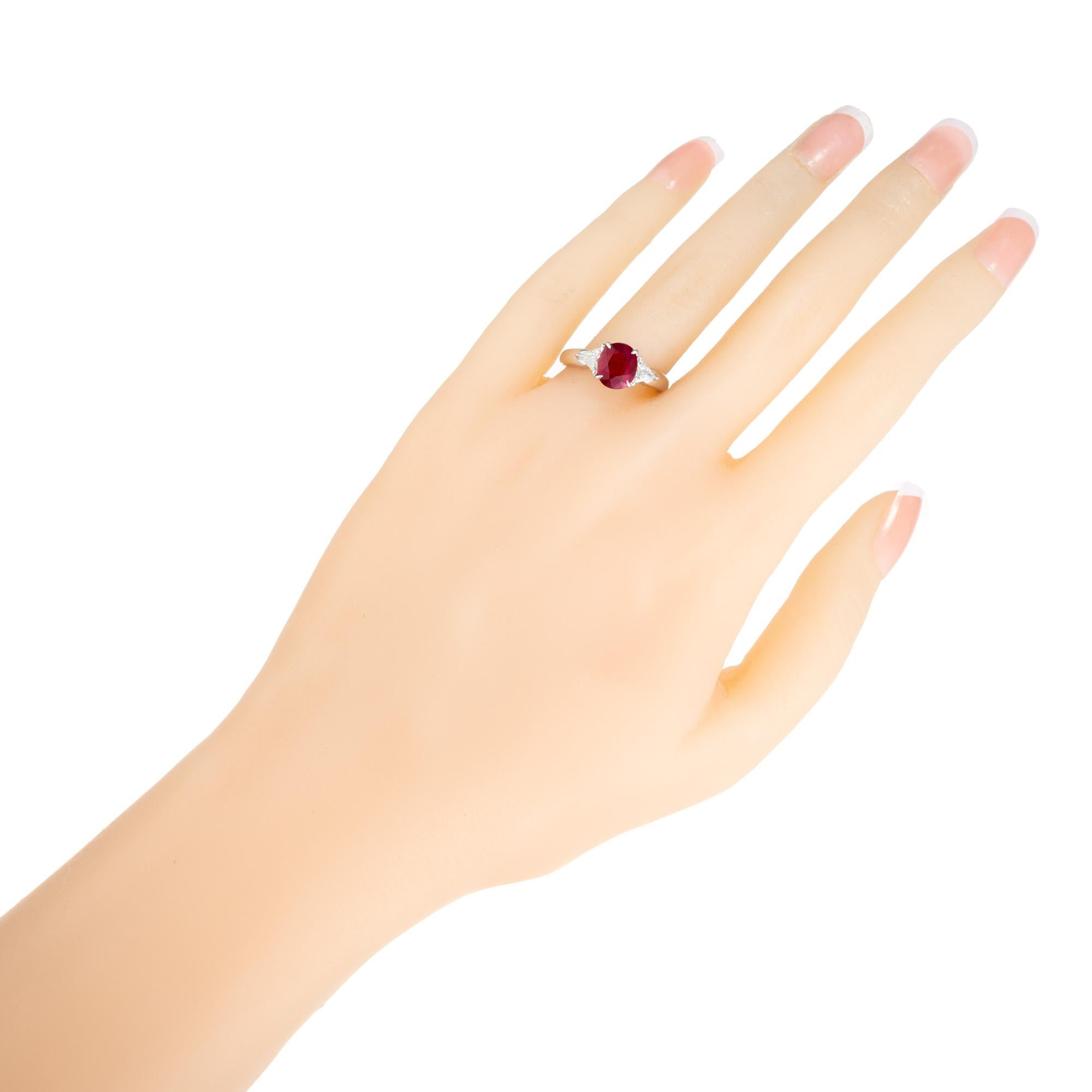 Peter Suchy GIA Certified Oval 2.05 Carat Ruby Diamond Platinum Engagement Ring For Sale 3