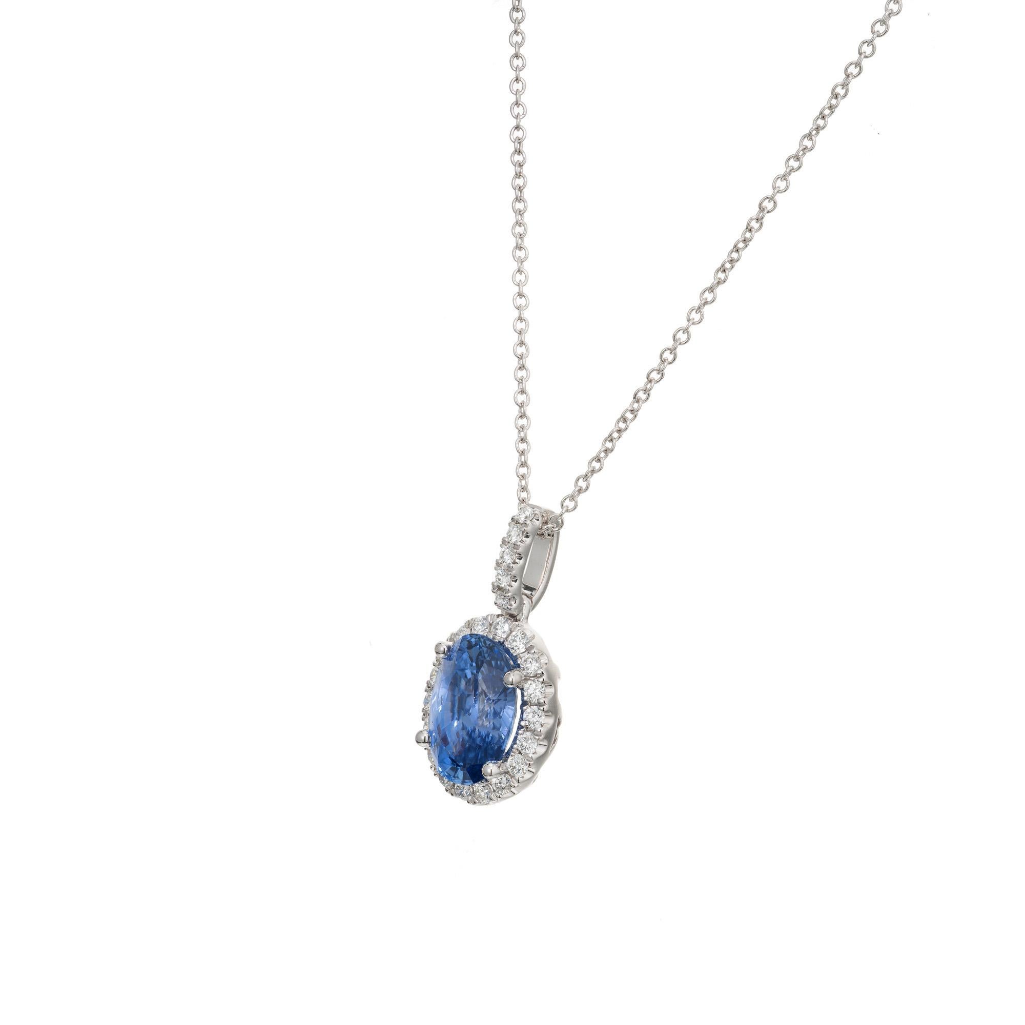 Oval Cut Peter Suchy GIA Certified Oval 2.50 Carat Sapphire Diamond Pendant Necklace  For Sale