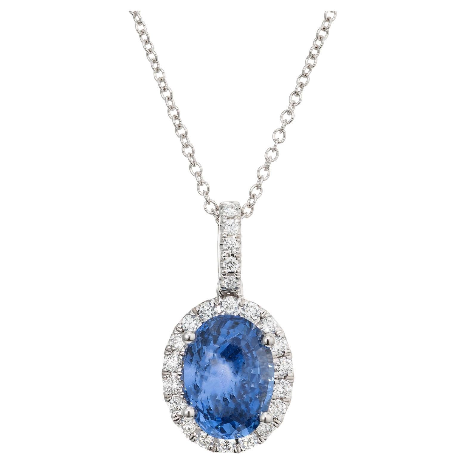 Peter Suchy GIA Certified Oval 2.50 Carat Sapphire Diamond Pendant Necklace  For Sale