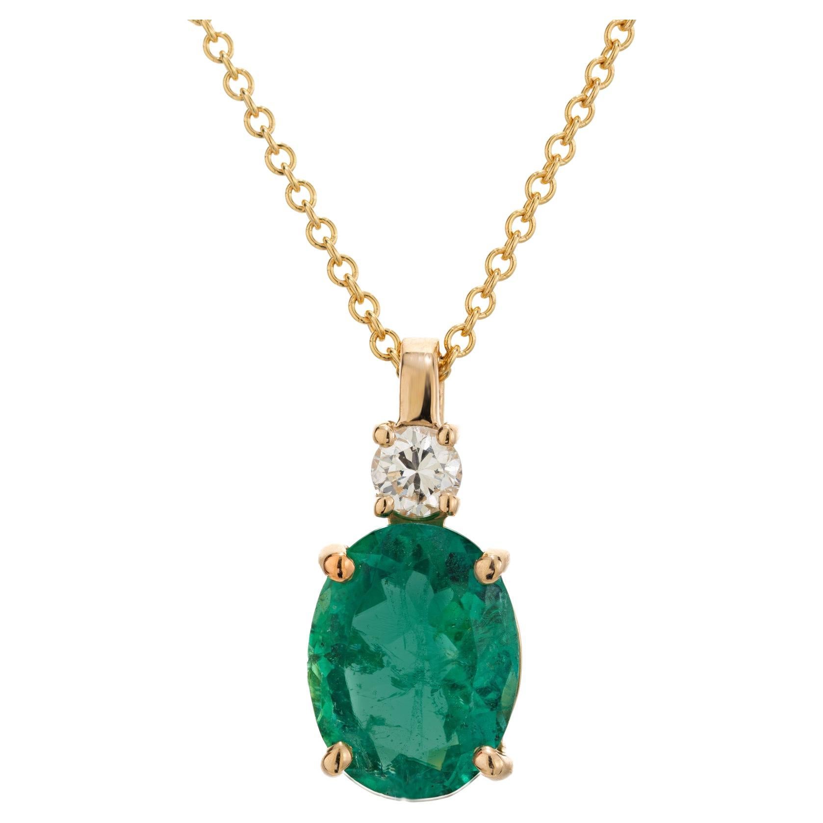 Peter Suchy GIA Certified Oval 2.63 Carat Emerald Diamond Gold Pendant Necklace For Sale
