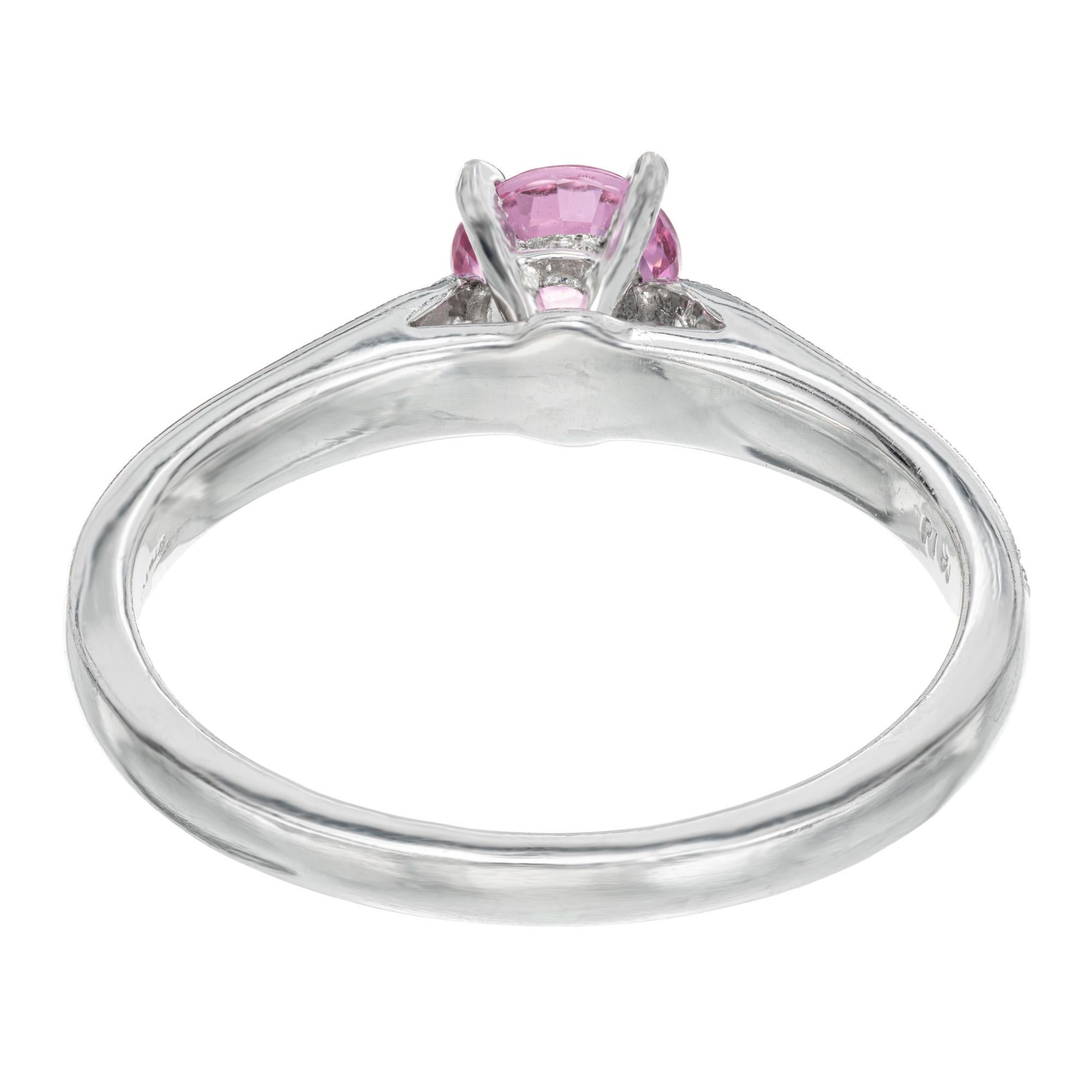 Peter Suchy GIA Certified Pink Sapphire Diamond Platinum Engagement Ring For Sale 1