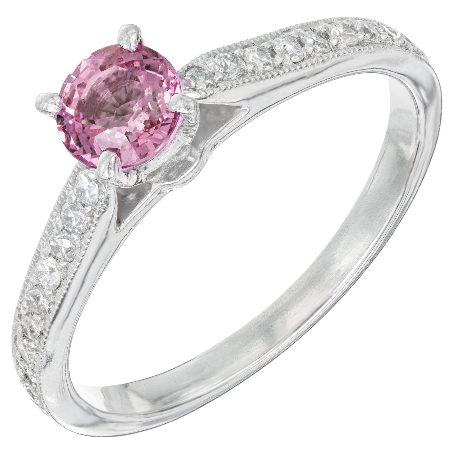 Peter Suchy GIA Certified Pink Sapphire Diamond Platinum Engagement Ring For Sale