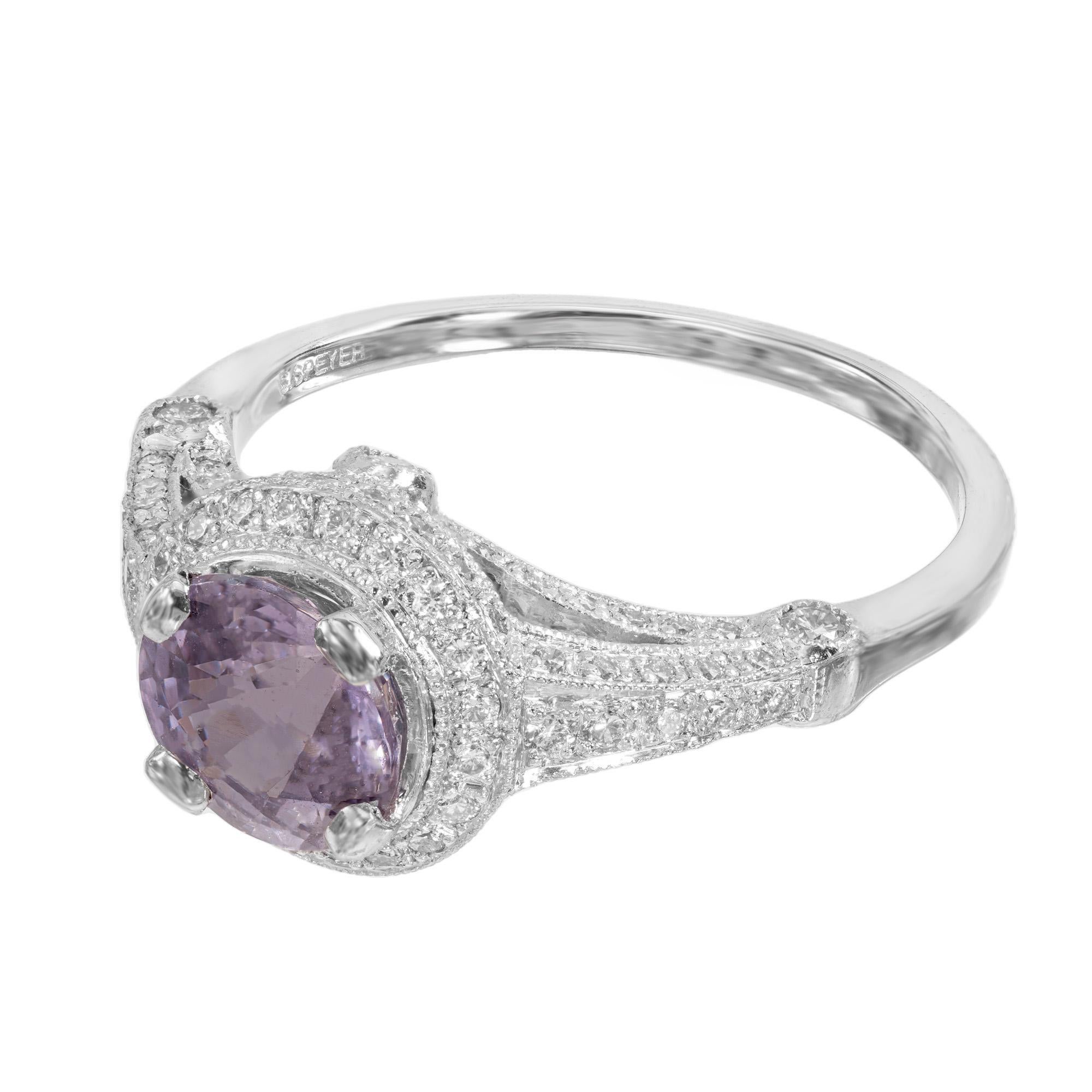 Round Cut Peter Suchy GIA Certified Violet Sapphire Diamond Platinum Engagement Ring For Sale