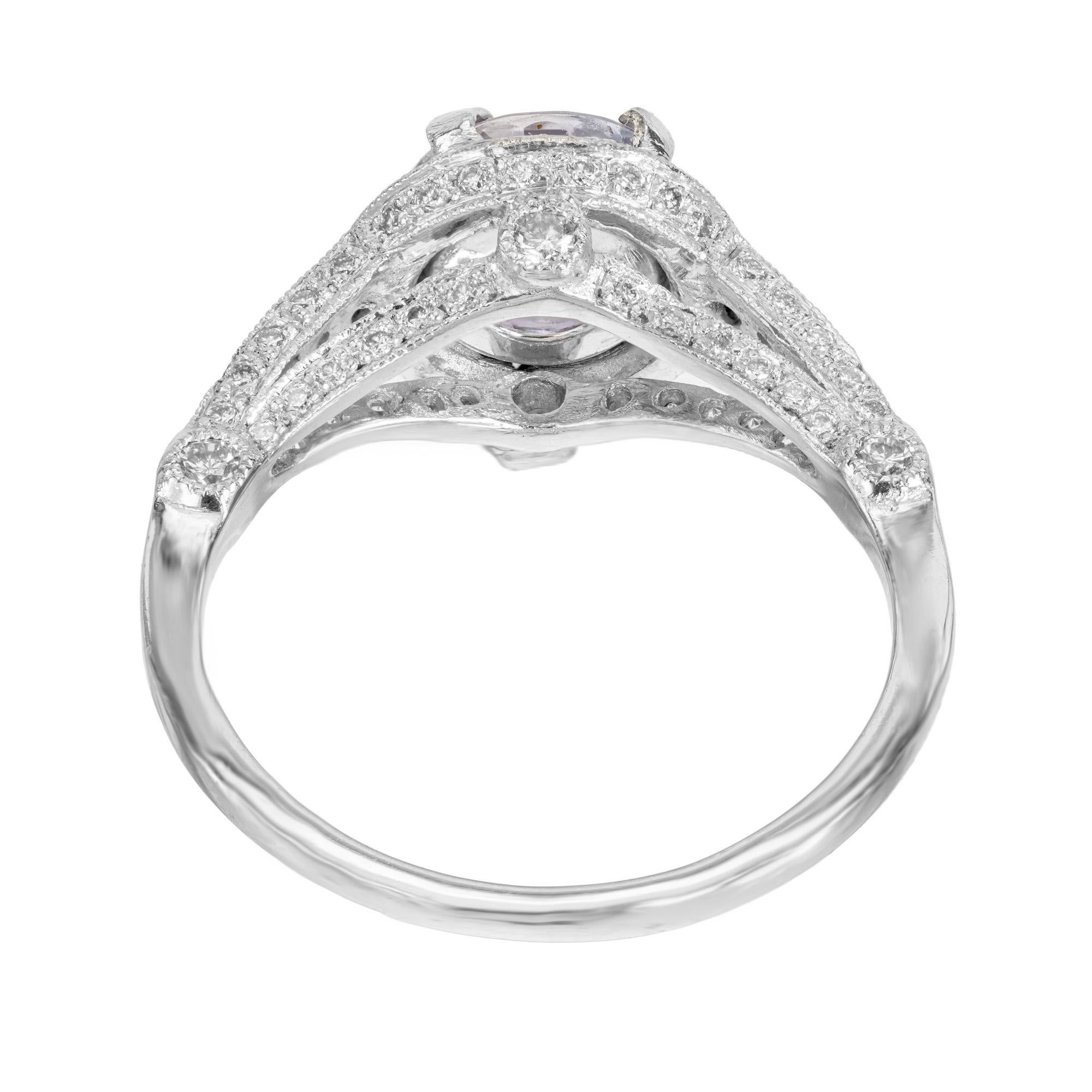Peter Suchy GIA Certified Violet Sapphire Diamond Platinum Engagement Ring For Sale 1