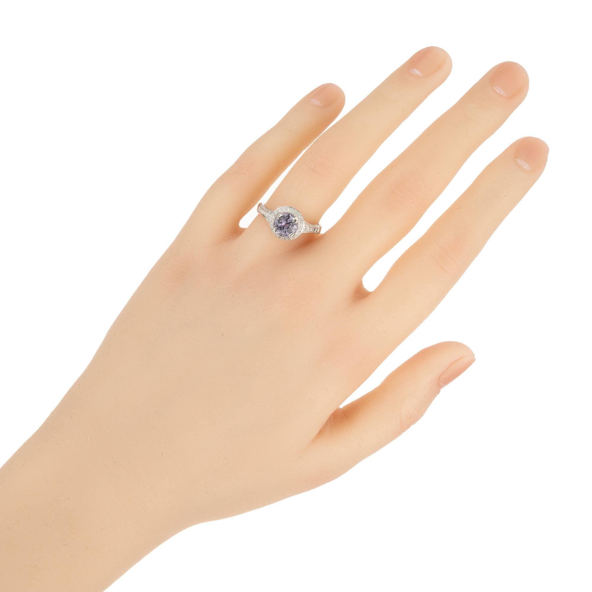 Peter Suchy GIA Certified Violet Sapphire Diamond Platinum Engagement Ring For Sale 3