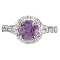 Peter Suchy Anillo de compromiso en platino con zafiro violeta y diamante certificado por el GIA