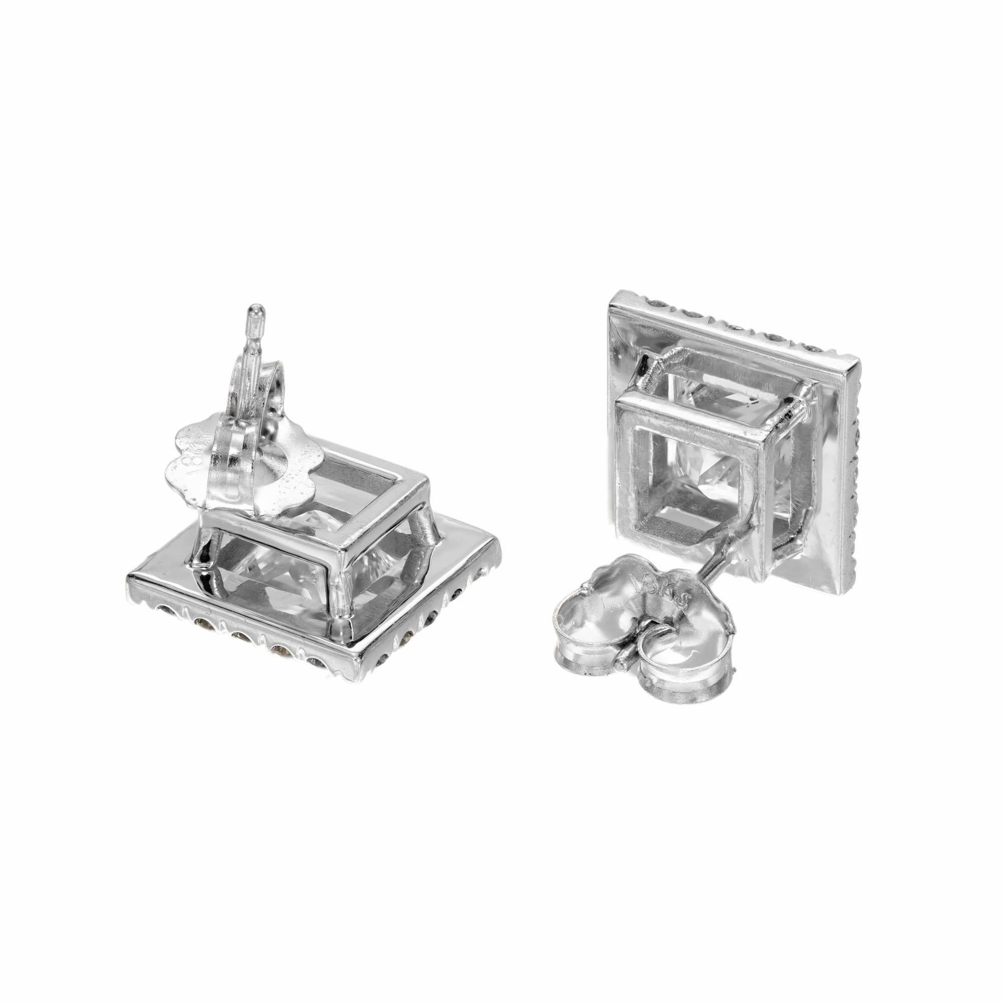 Square Cut Peter Suchy GIA EGL Certified 2.67 Carat Diamond White Gold Halo Earrings For Sale