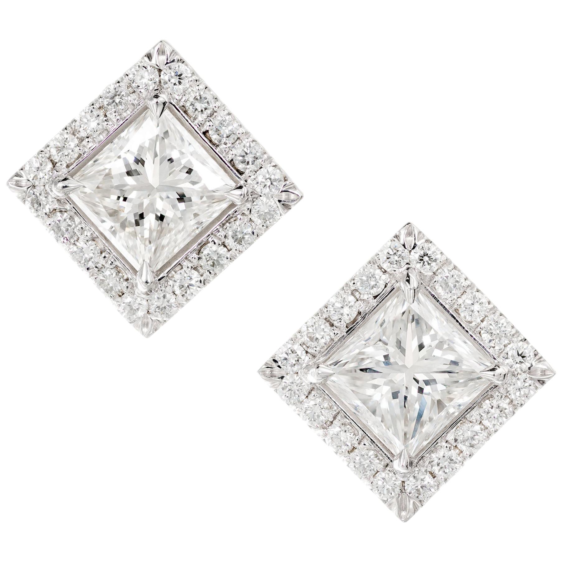 Peter Suchy GIA EGL Certified 2.67 Carat Diamond White Gold Halo Earrings