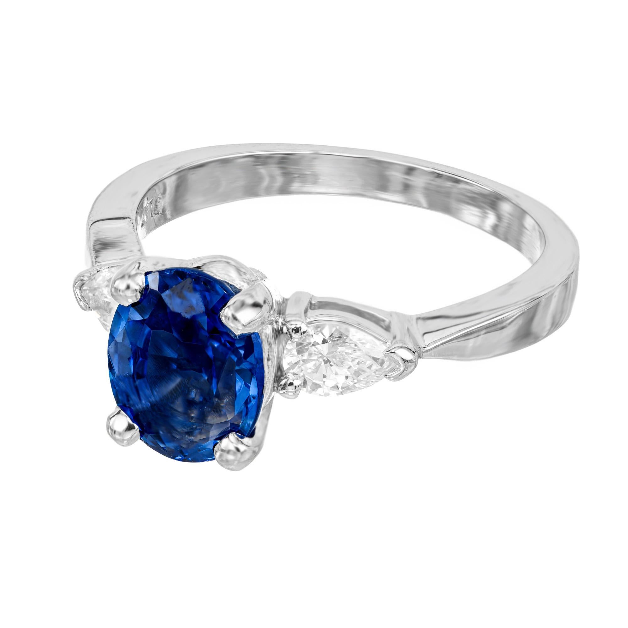 Oval Cut Peter Suchy GIA Oval 2.02 Carat Sapphire Diamond Platinum Engagement Ring For Sale