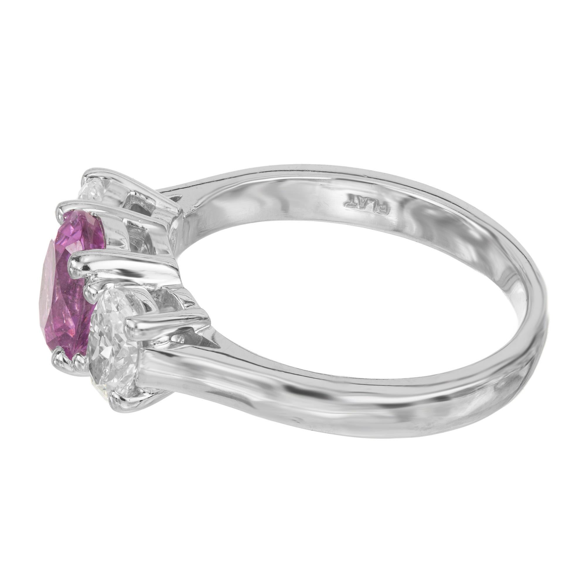Oval Cut Peter Suchy GIA Oval Sapphire Diamond Platinum Three-Stone Engagement Ring For Sale