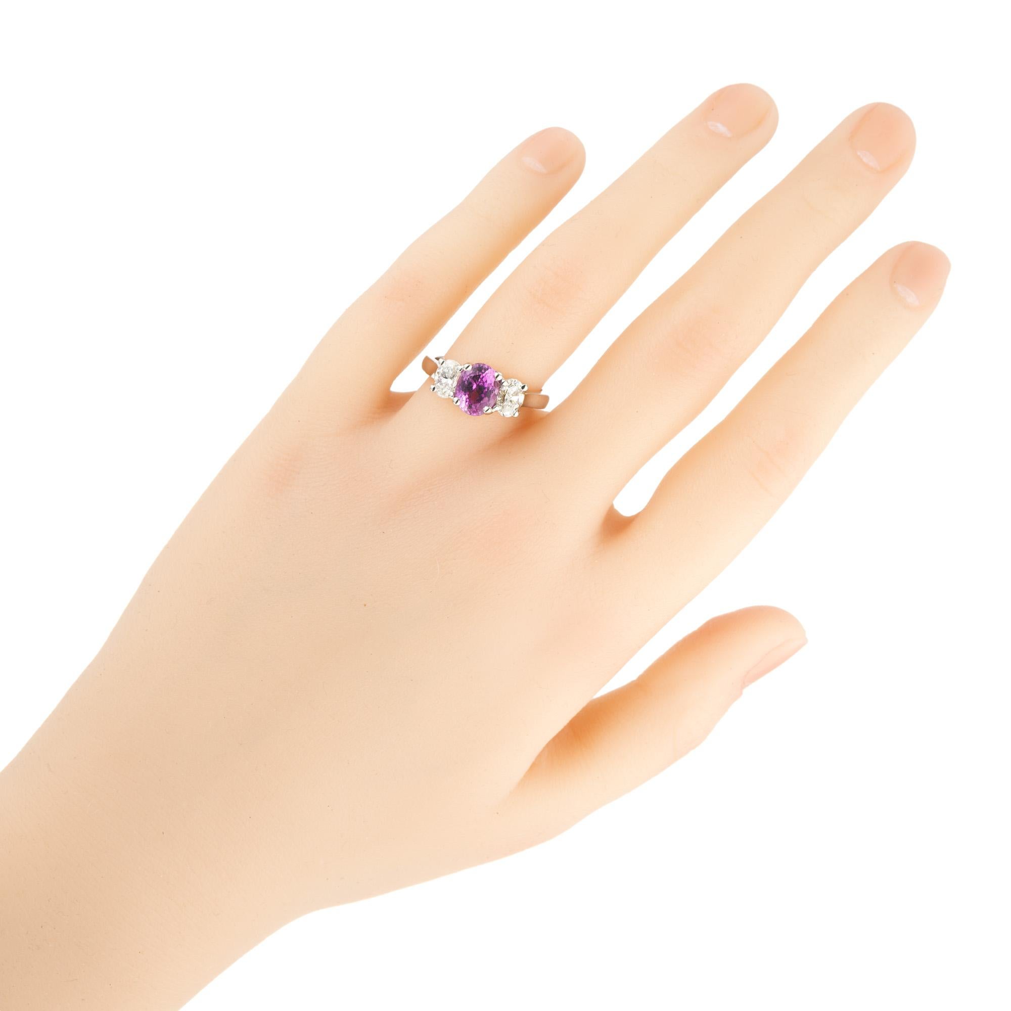 Peter Suchy GIA Oval Sapphire Diamond Platinum Three-Stone Engagement Ring For Sale 2