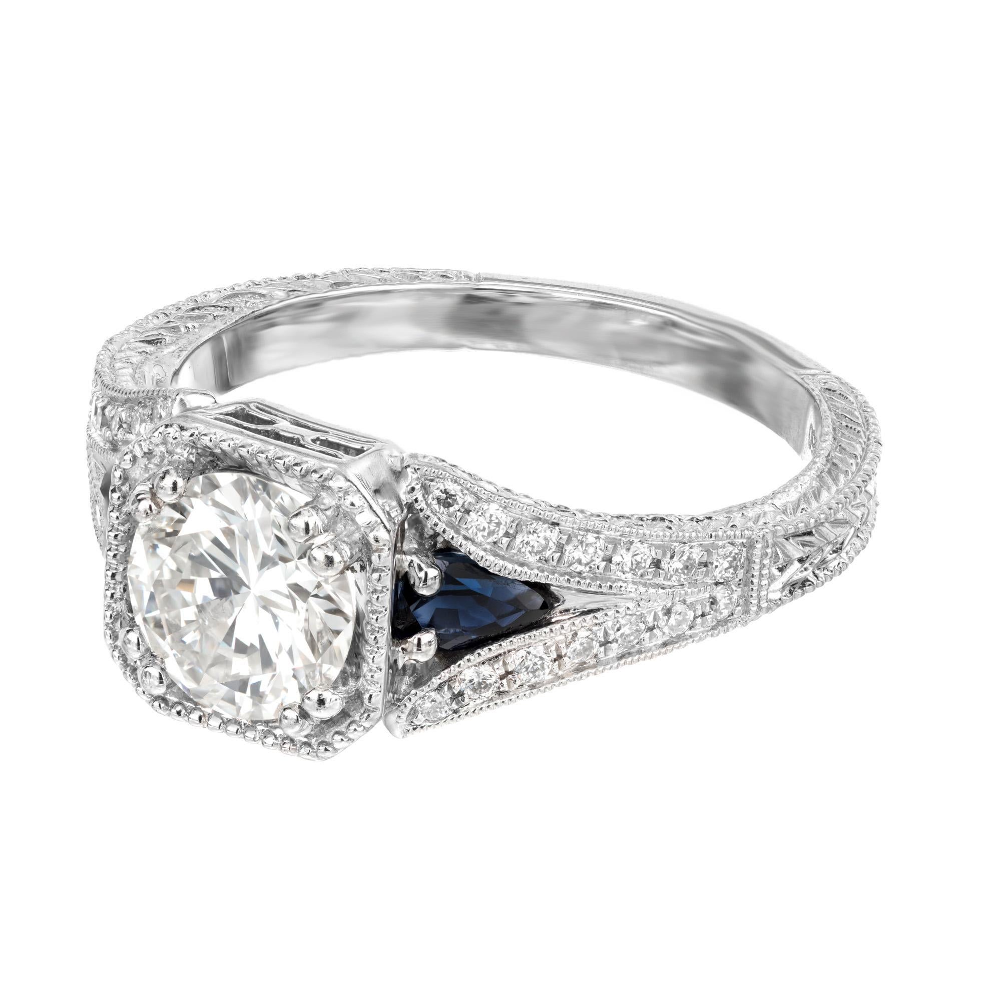 Round Cut Peter Suchy GIA Transitional Cut Diamond Sapphire Platinum Engagement Ring  For Sale