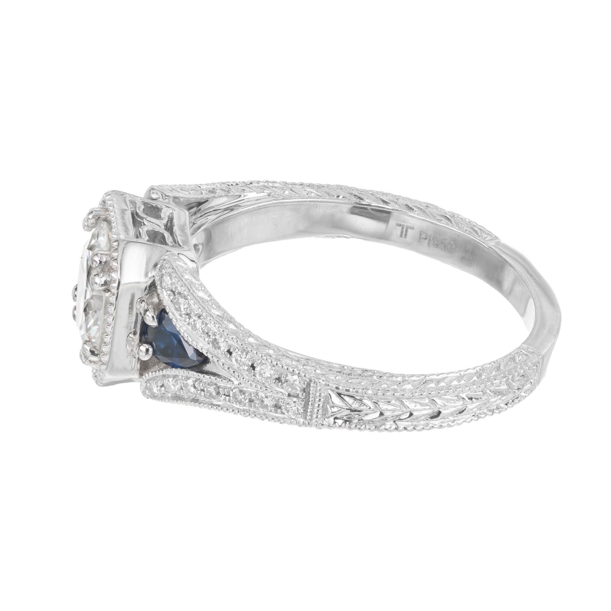 Women's Peter Suchy GIA Transitional Cut Diamond Sapphire Platinum Engagement Ring  For Sale